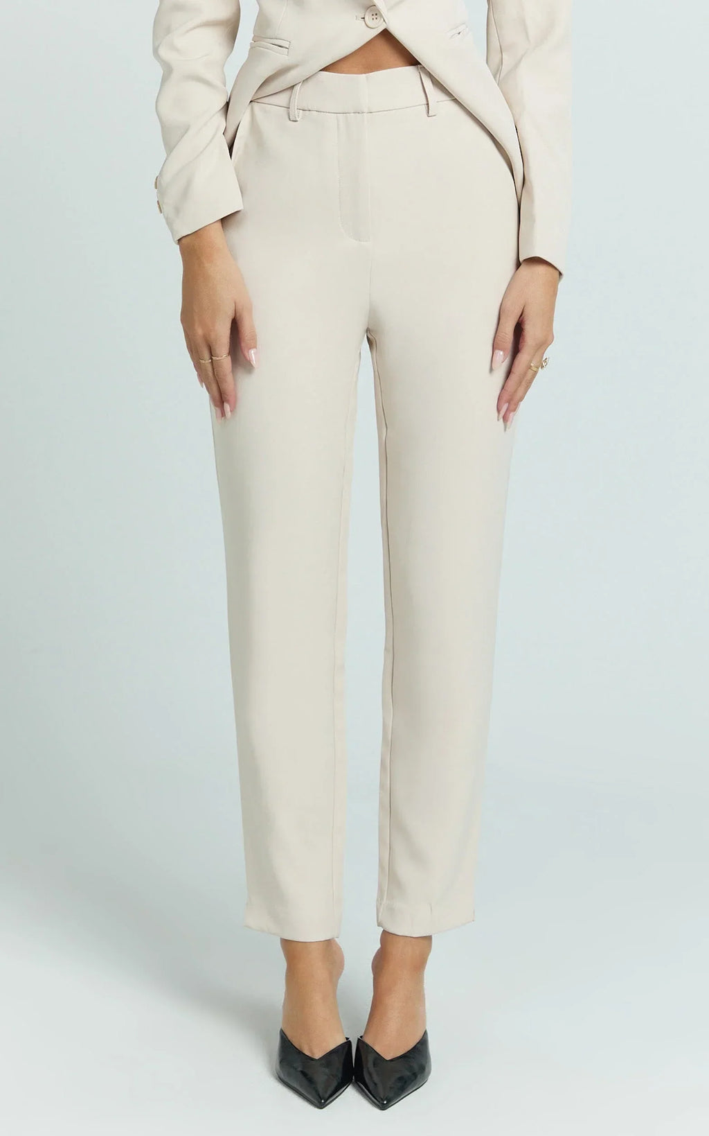 Hermie Pants - High Waisted Cropped Tailored Pants in Putty