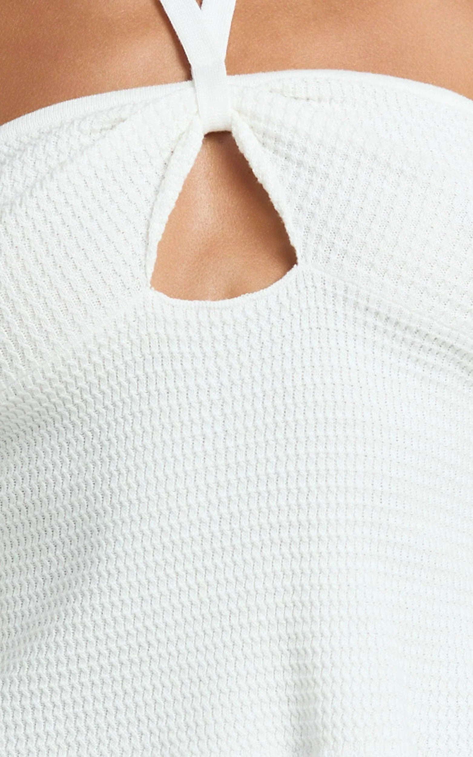 Agnes Top - Halter Neck Cut Out Knitted Top in Off White
