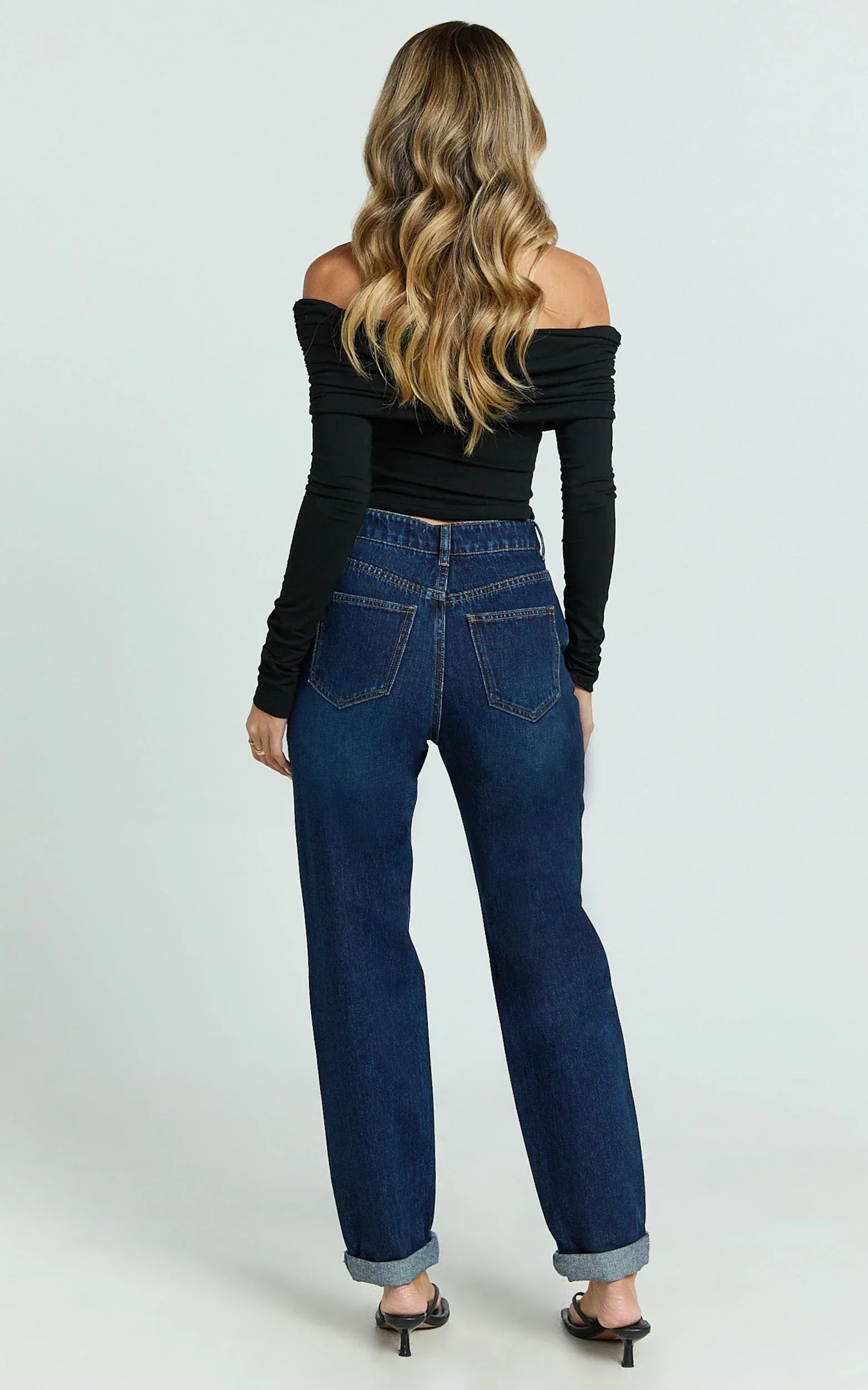 Harlene Jeans - High Rise Relaxed Mom Jeans in Dark Blue Wash