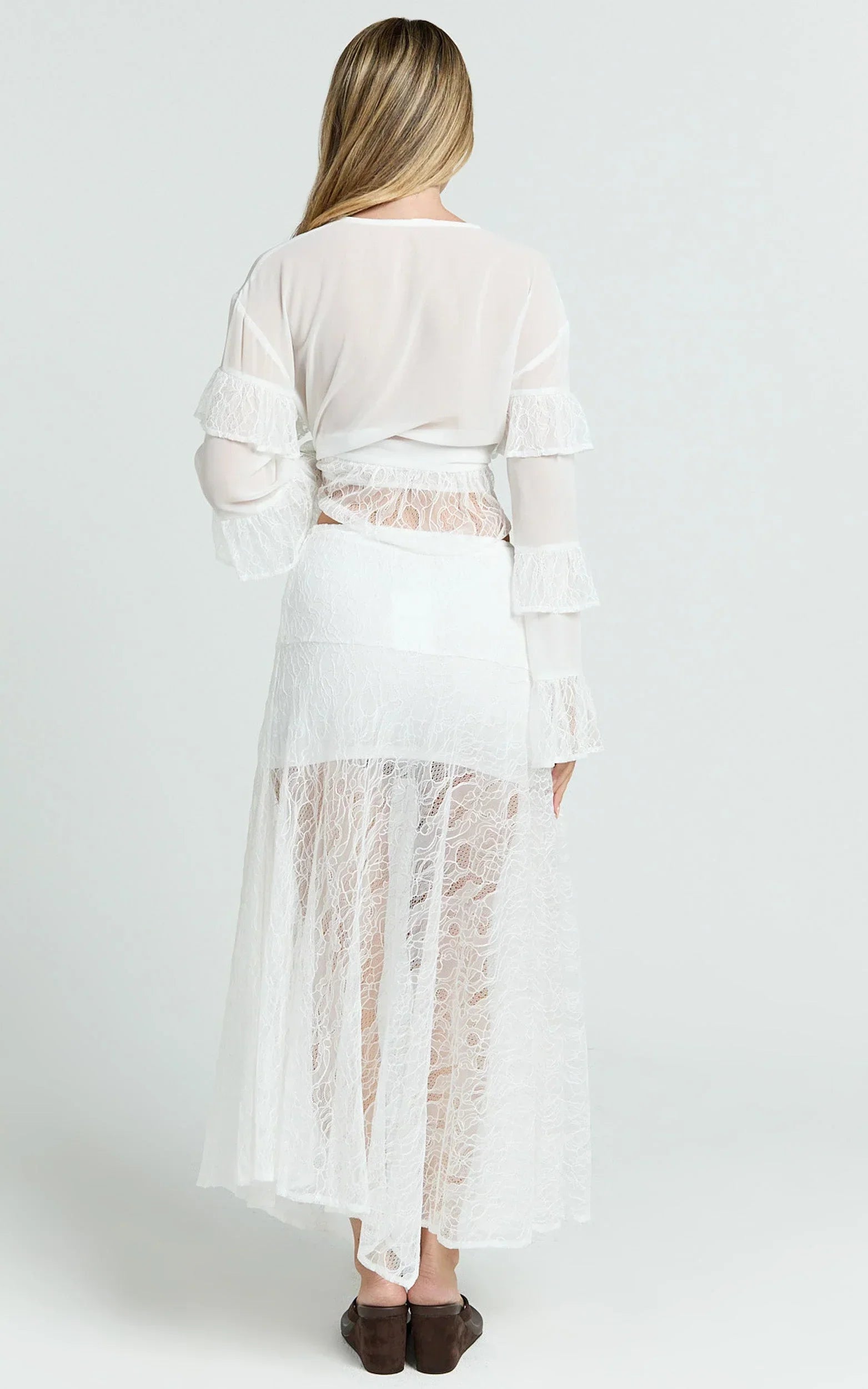 Safiya Maxi Skirt - Mid Waist Lace Skirt With Slip in White