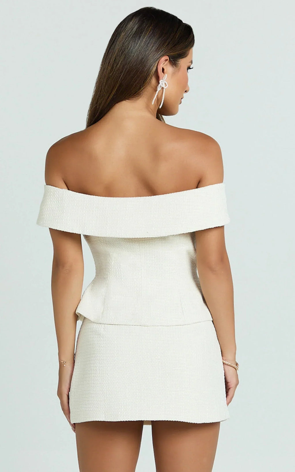 Aleena Skort - Boucle Mid Waist Fitted Mini Skort in Cream