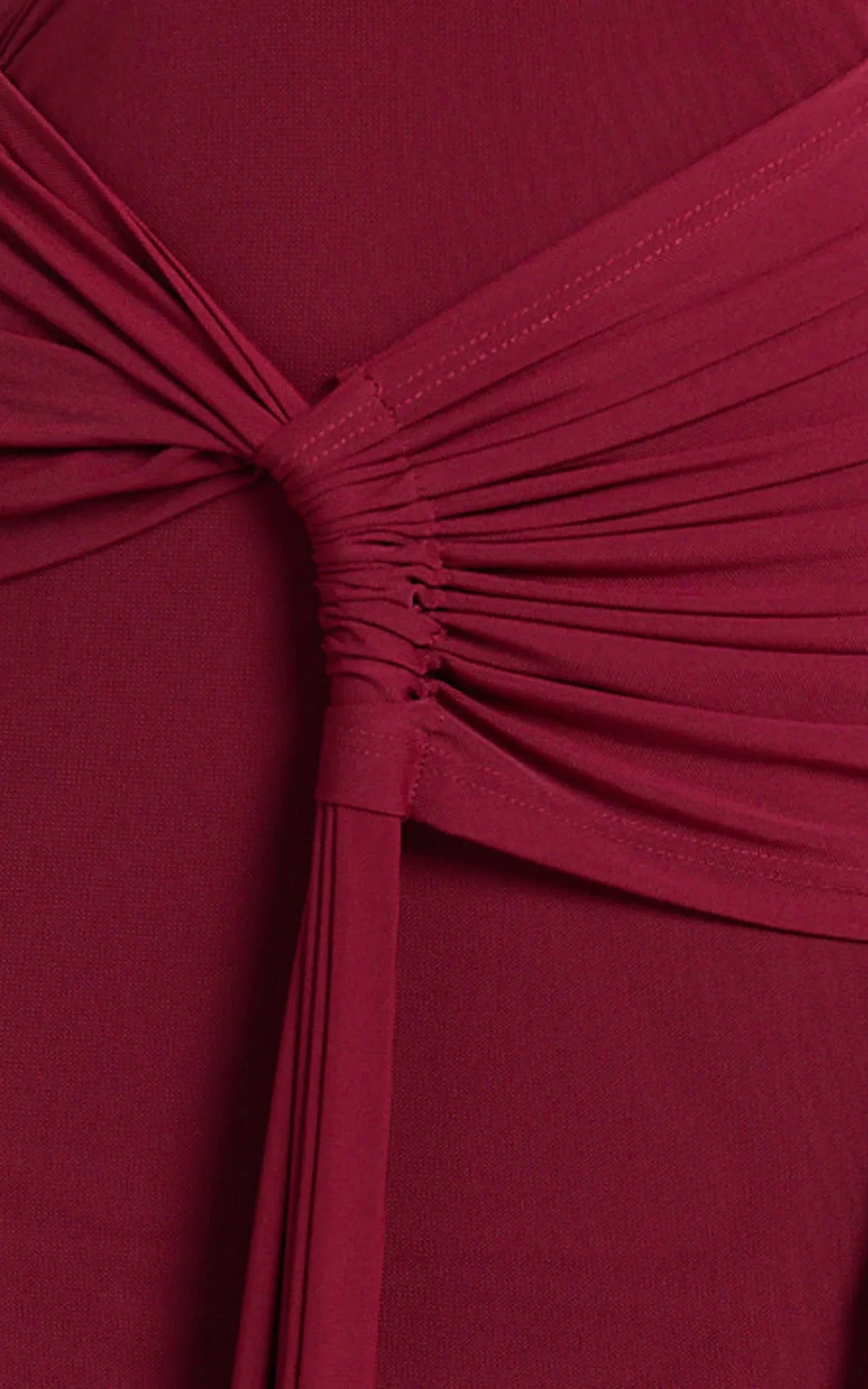 Mandy Midi Dress - Knot Detail Cut Out Mesh Dress in Wine