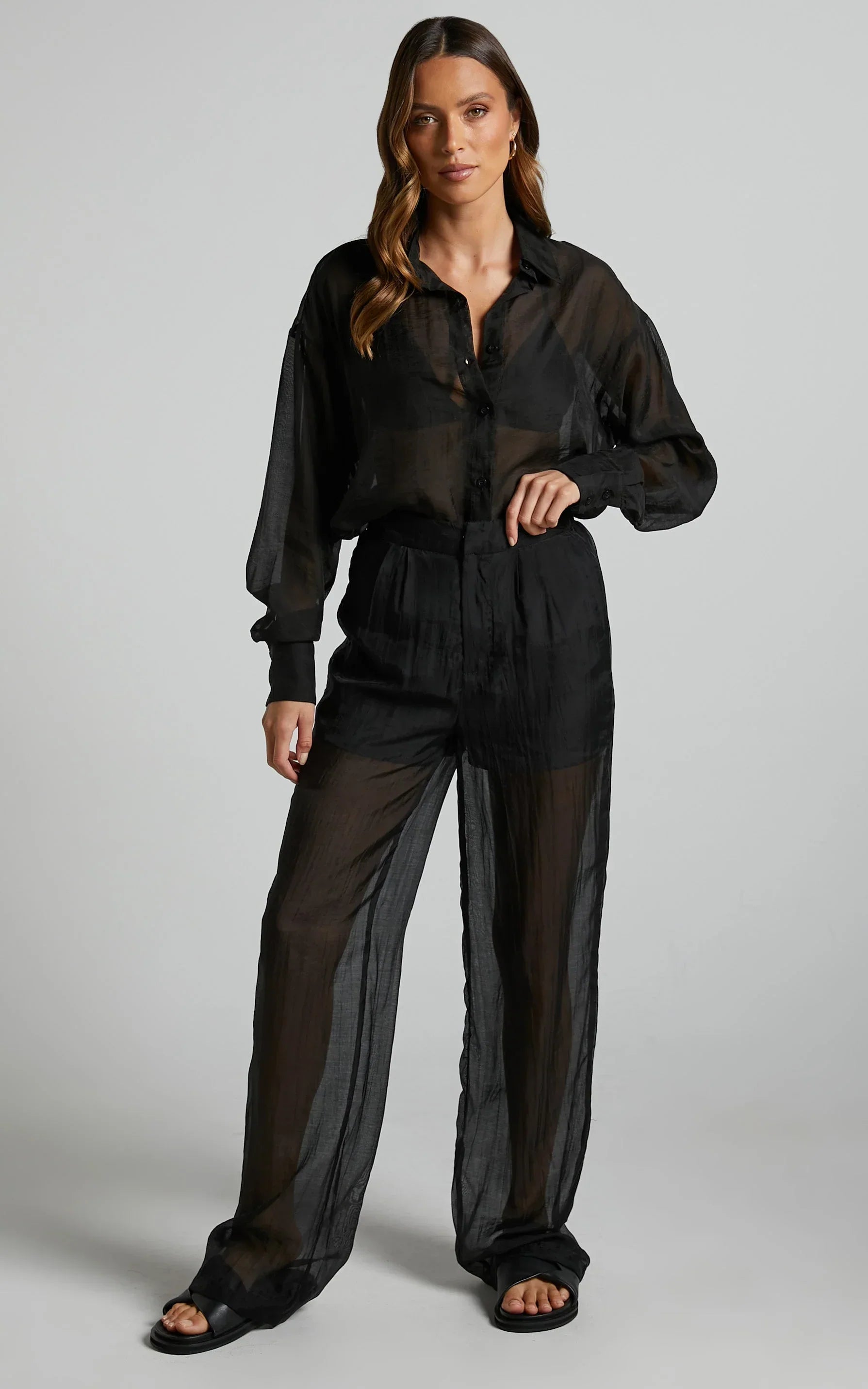 Garrick Pant - High Waisted Semi Sheet Pant in Black