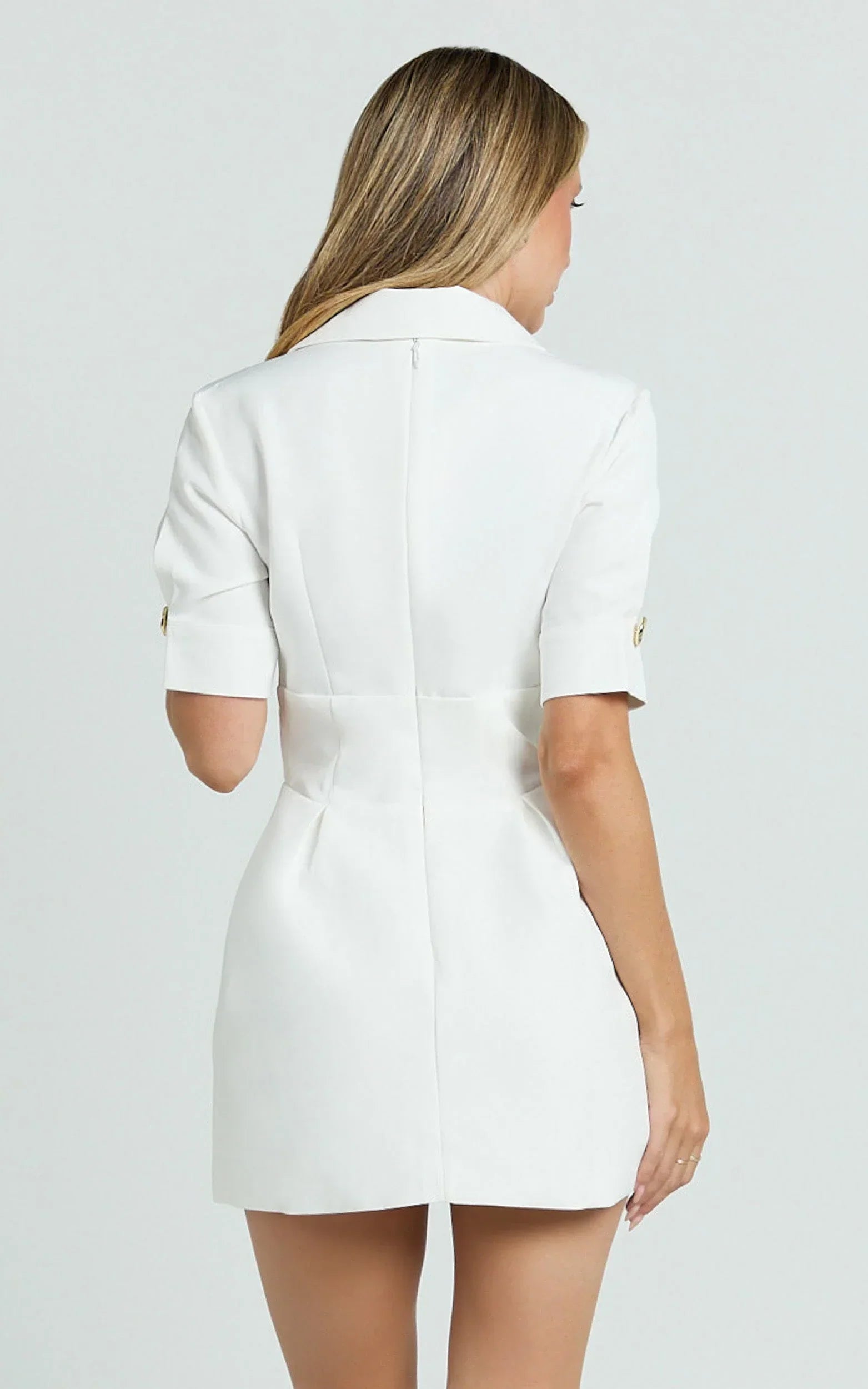 Helena Mini Dress - Packet Front Fitted Bodice Tulip Skirt Shirtdress in White