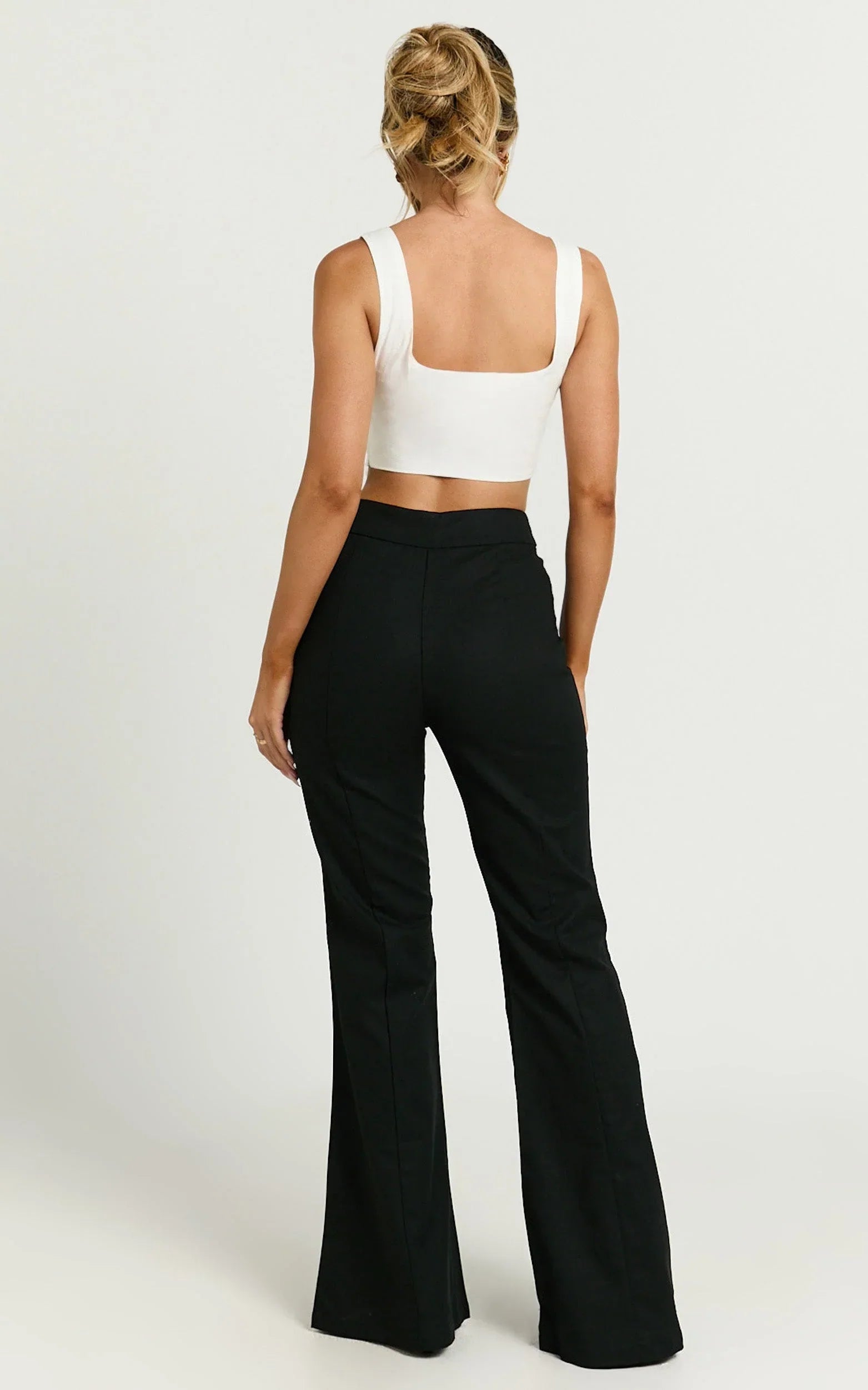 Jamir Pants - Linen Look High Waisted Fit and Flare Pants in Black