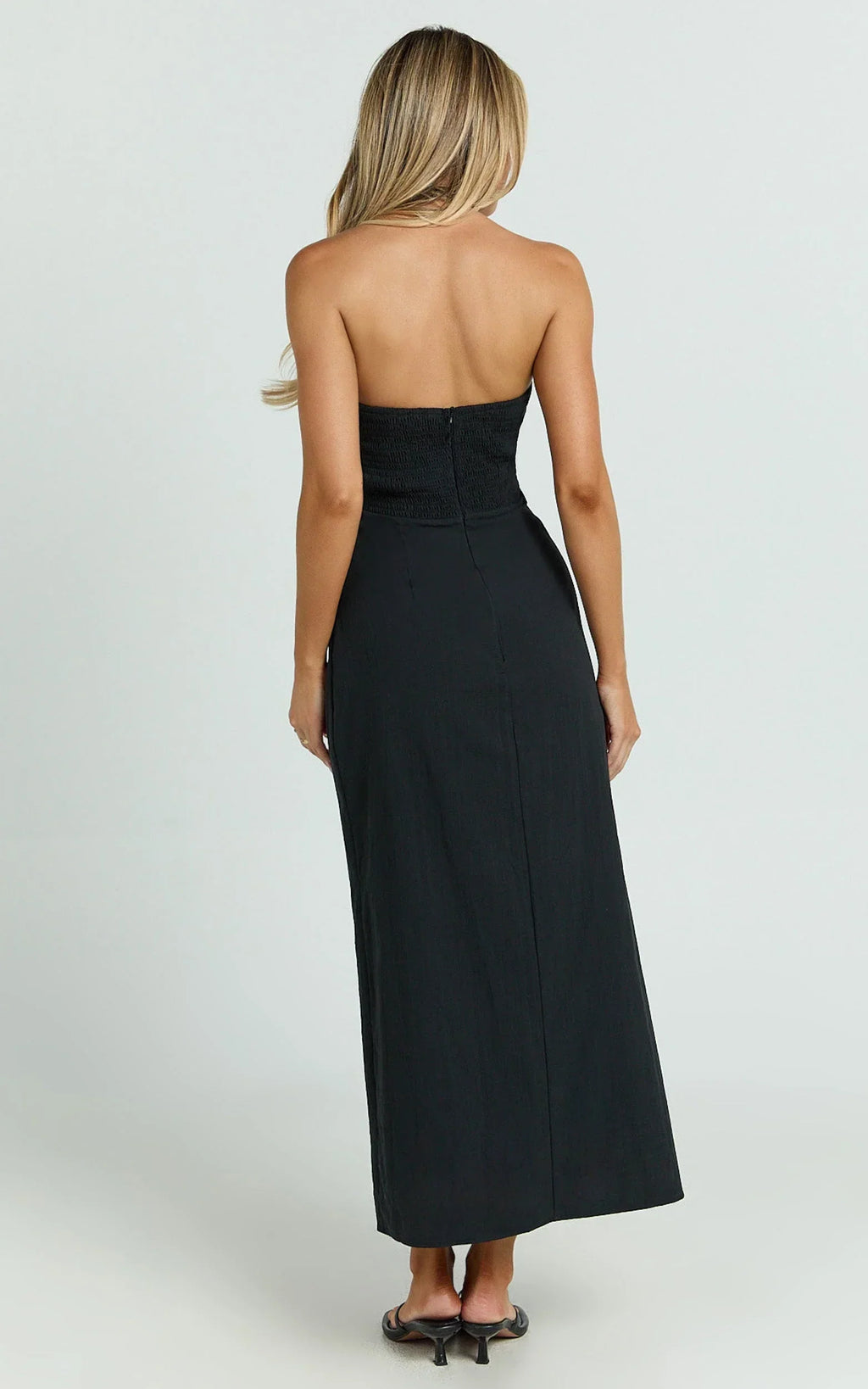 Lindley Midi Dress - Halter Neck Linen Look Dress in Black