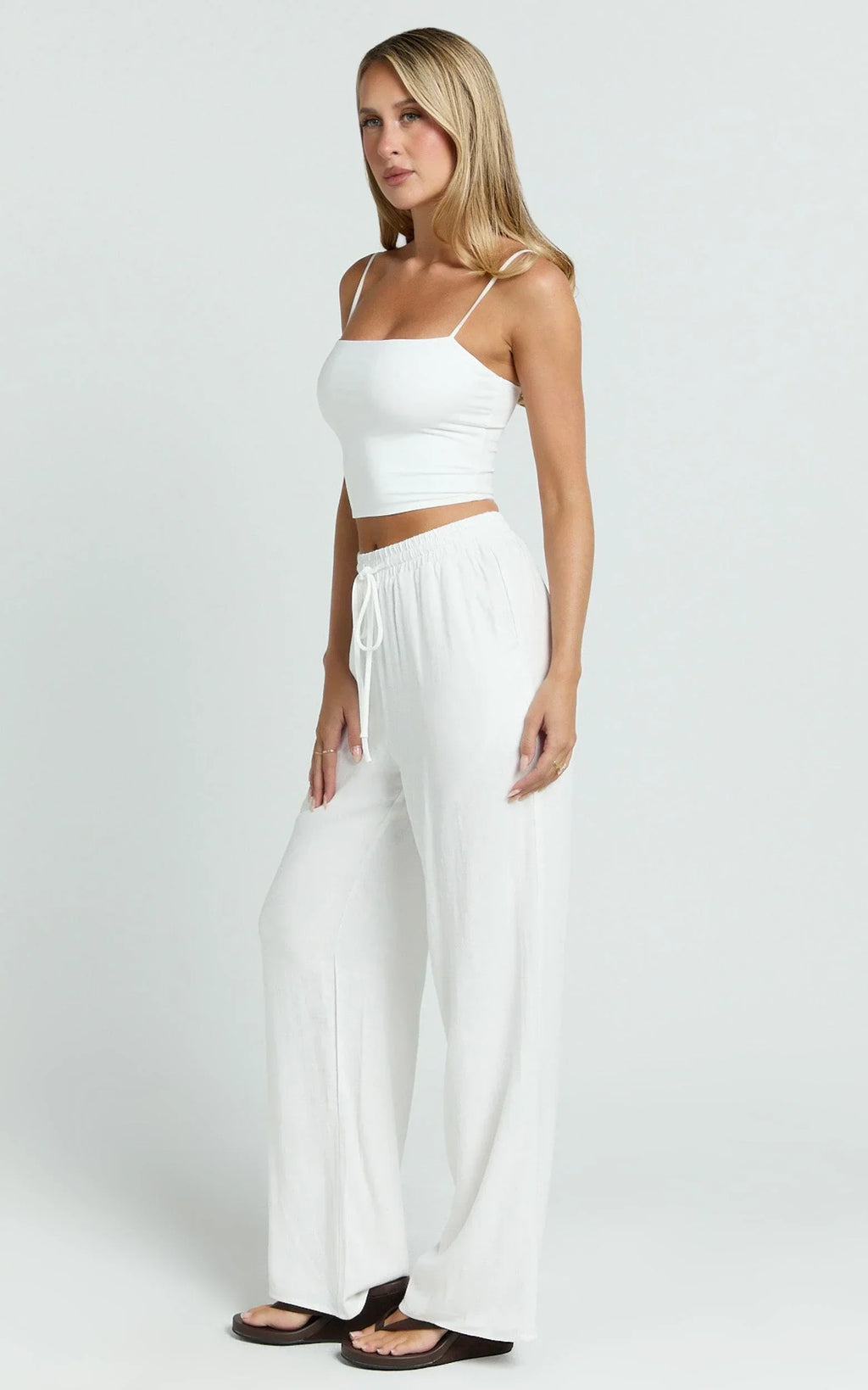 Kala Pants - Mid Waisted Relaxed Elastic Waist Pants in White