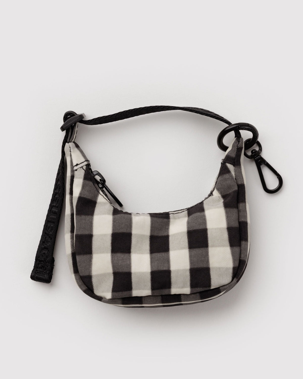 Crescent Bag Charm - Black and Cream Gingham