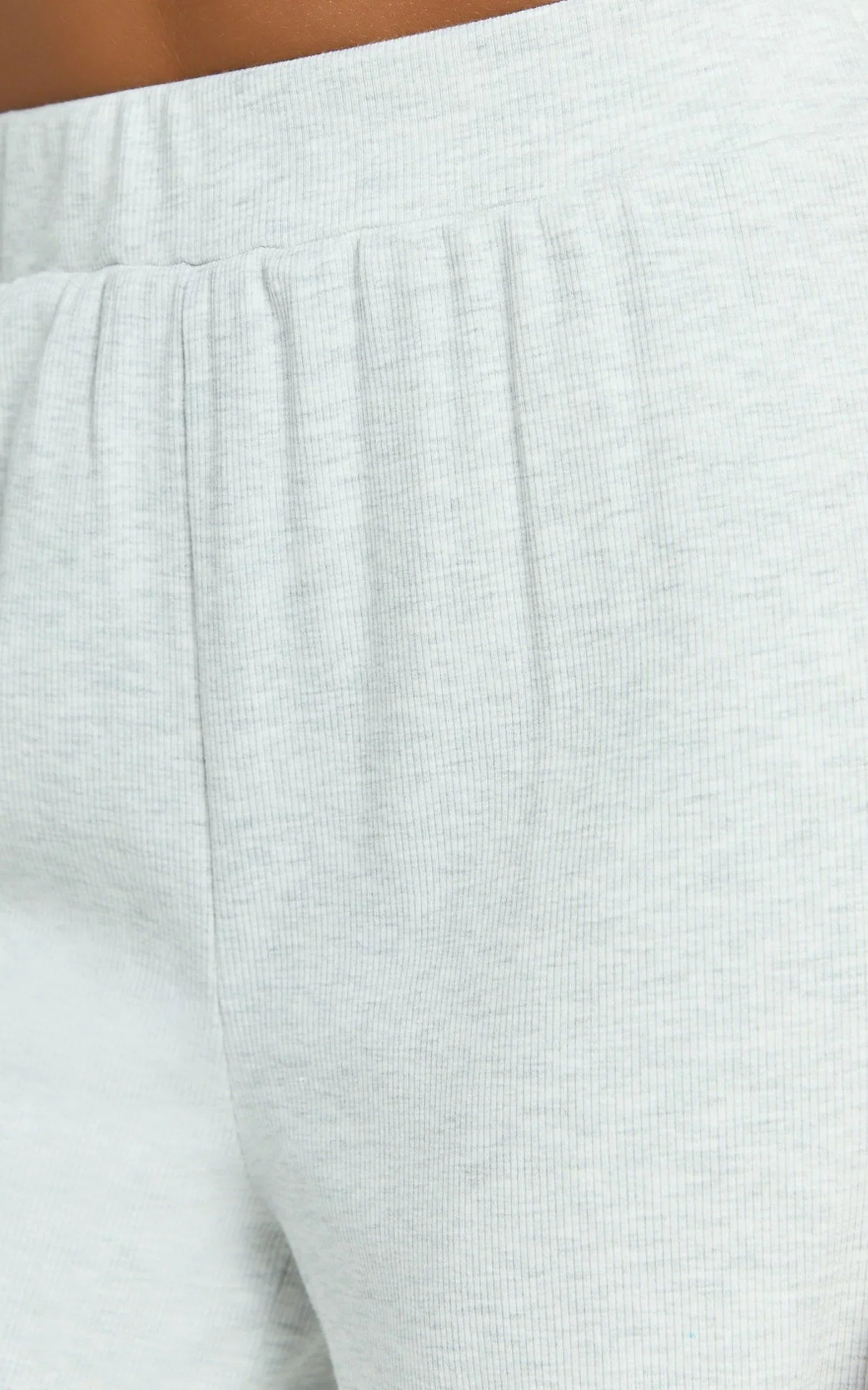Amalthea Pants - High Waisted Jersey Rib Wide Leg Pants in Light Grey Marl