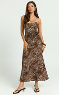 Josie Midi Dress - Linen Slip Dress in Tonal Leopard Print