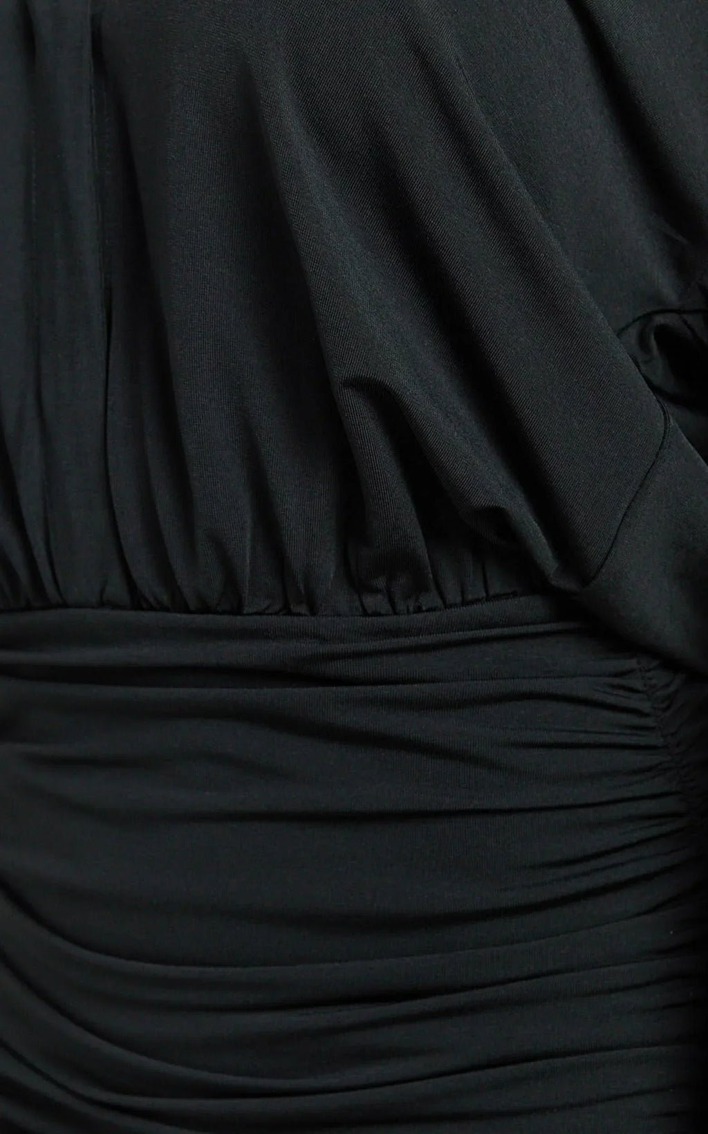 Pearce Mini Dress - Ruched Jersey Shirt Dress in Black