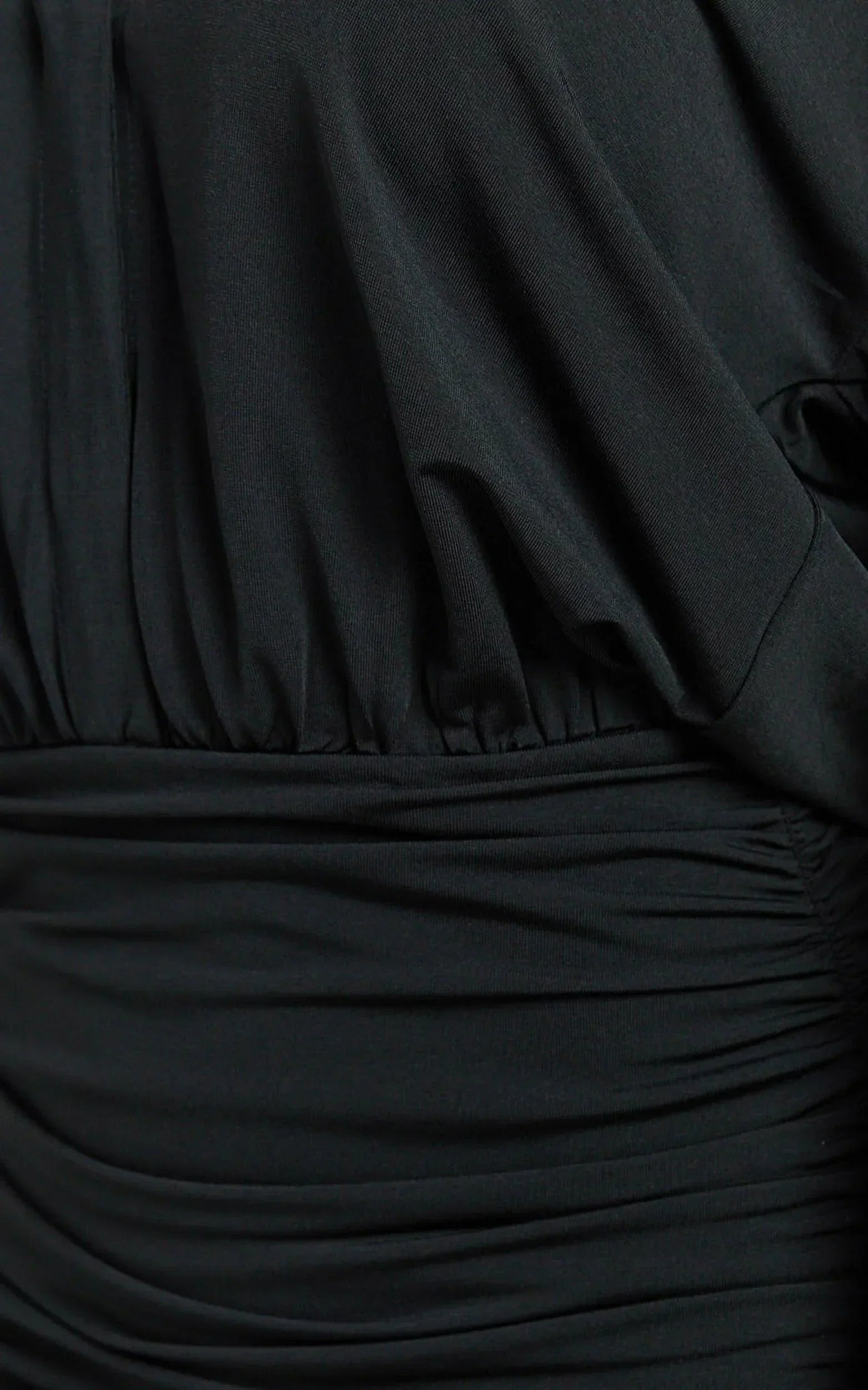 Pearce Mini Dress - Ruched Jersey Shirt Dress in Black