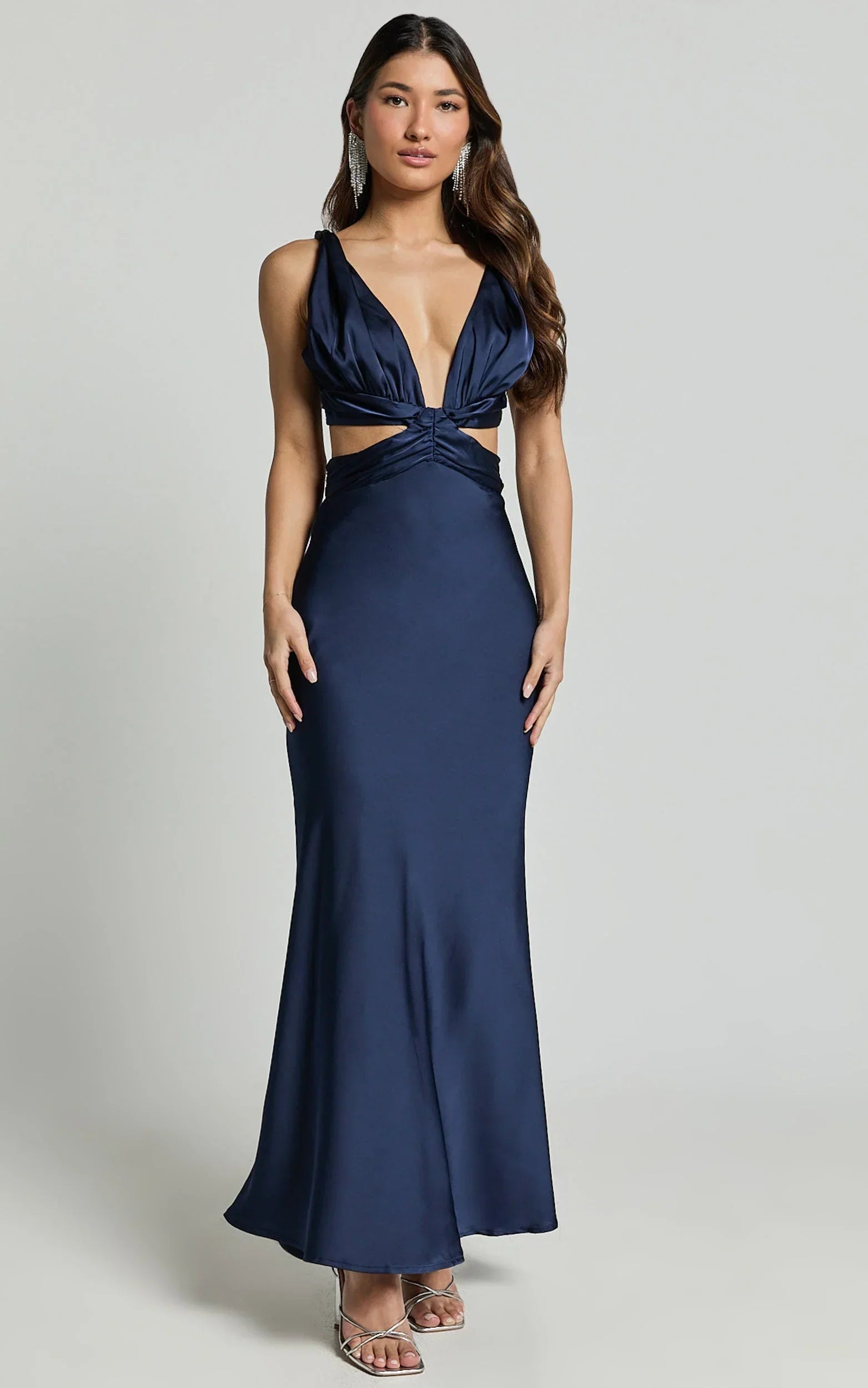 Adora Maxi Dress - V Neck Cut Out Dress in Navy