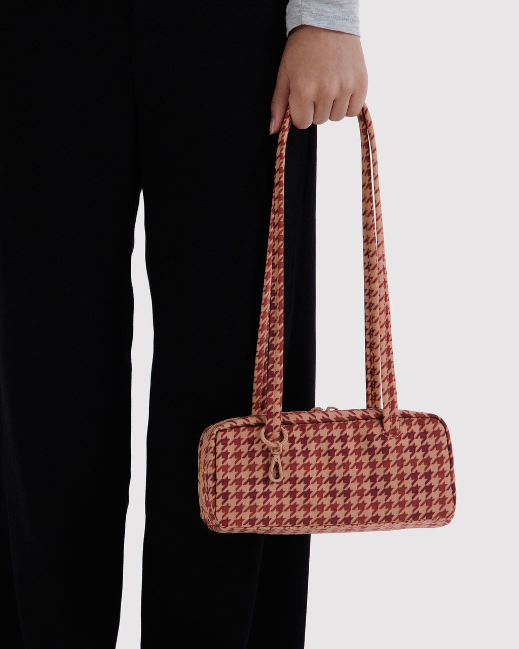Small Nylon Bowler Bag - Tan Houndstooth - image 3