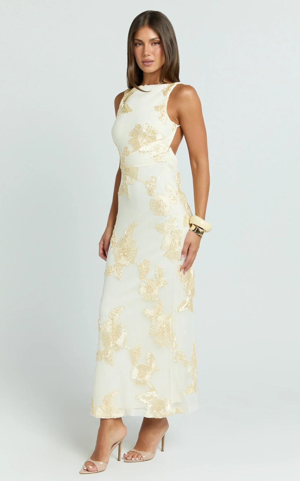 Freya Maxi Dress - Boat Neck Backless Dress in Yellow