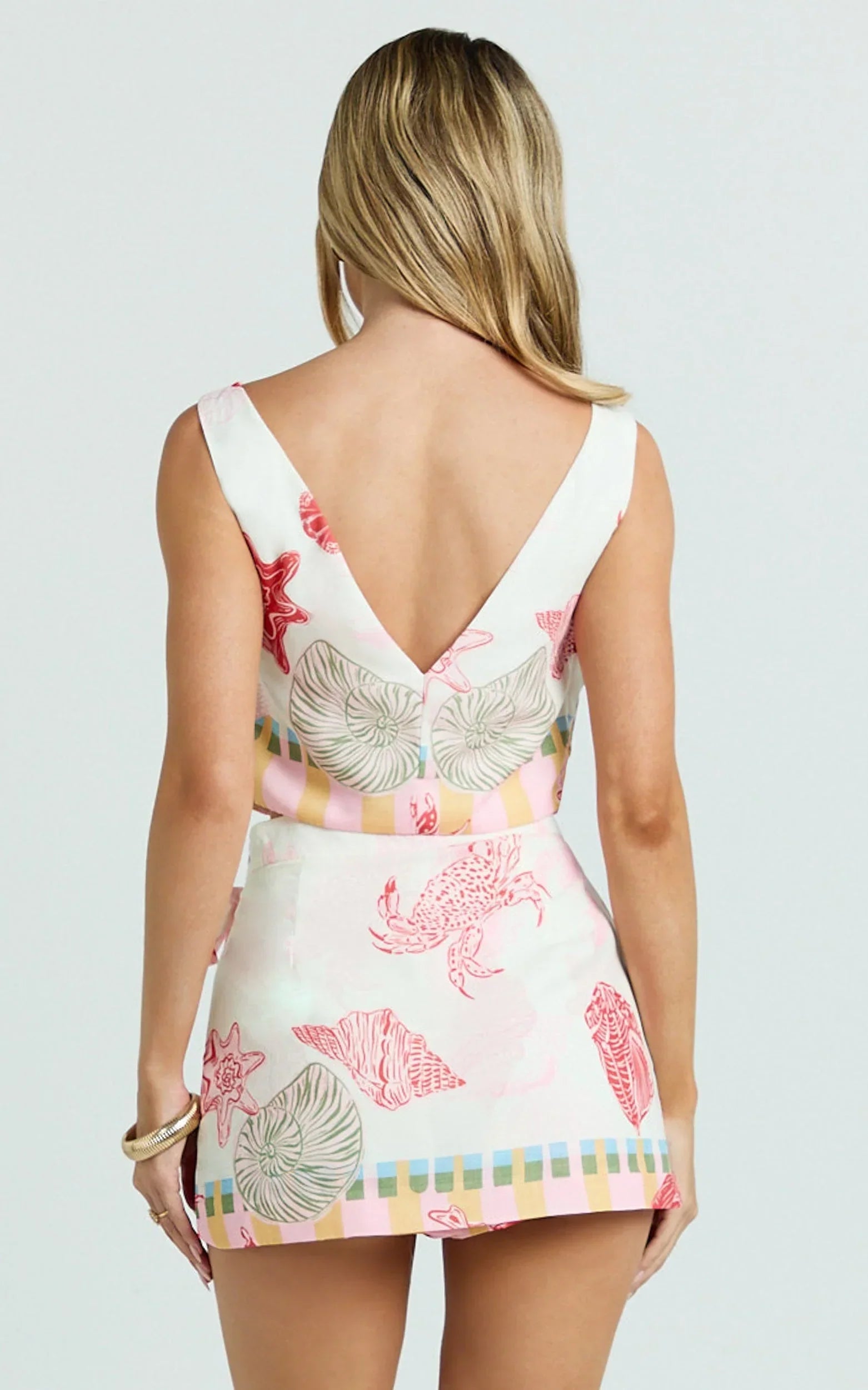 Gillian Top - Cropped Vest Top in Lobster Print