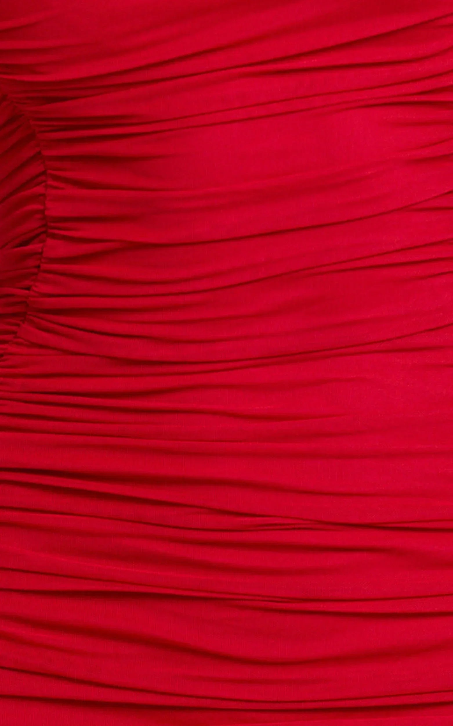 Cardi Maxi Dress - Ruched Mesh High Leg Split Dress in Red