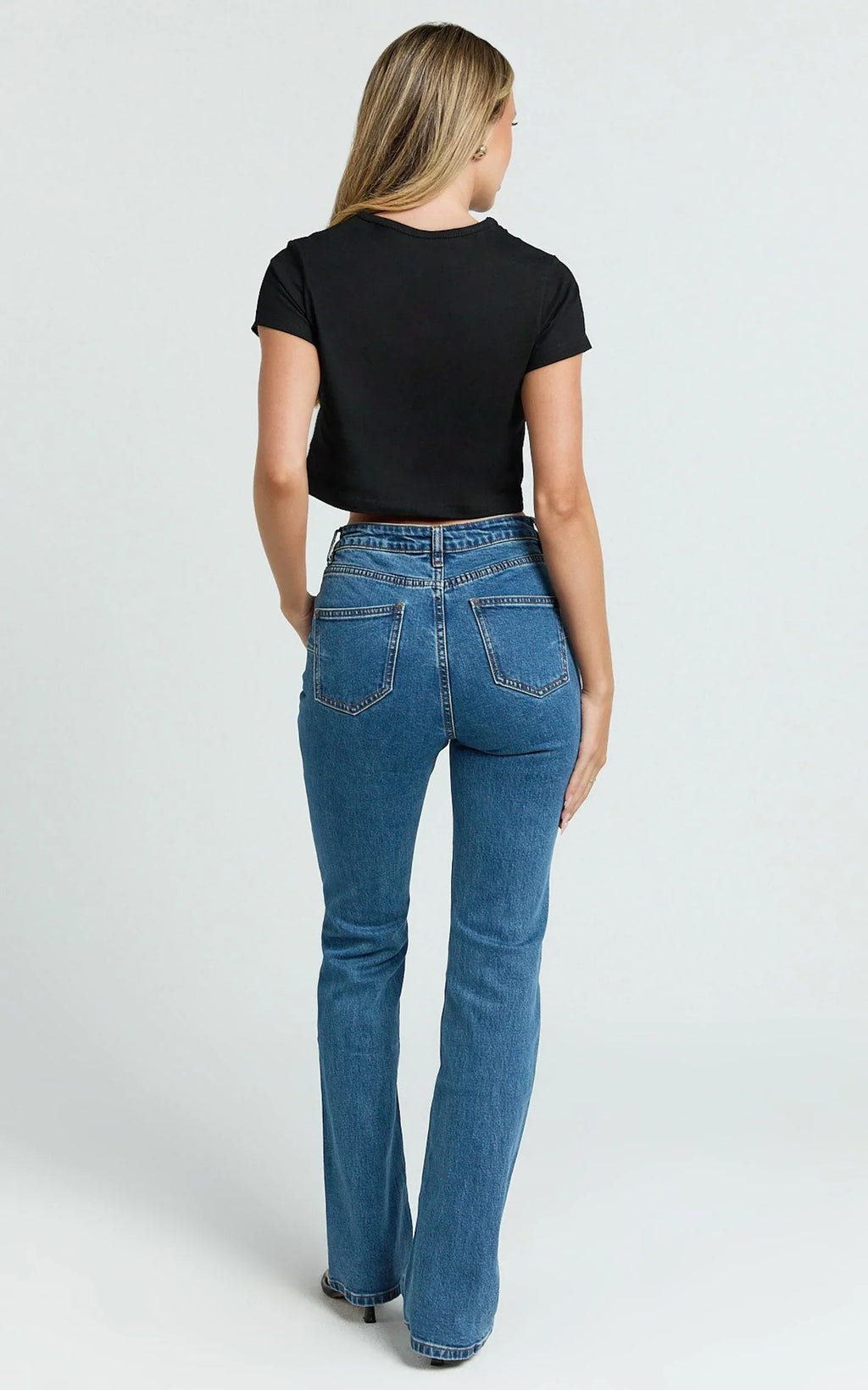 Inez Jeans - Mid Rise Slim Straight Bootcut Jeans in Dark Blue Wash