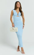 Lucy Midi Dress - Neck Fitted Skirt Dress in Blue