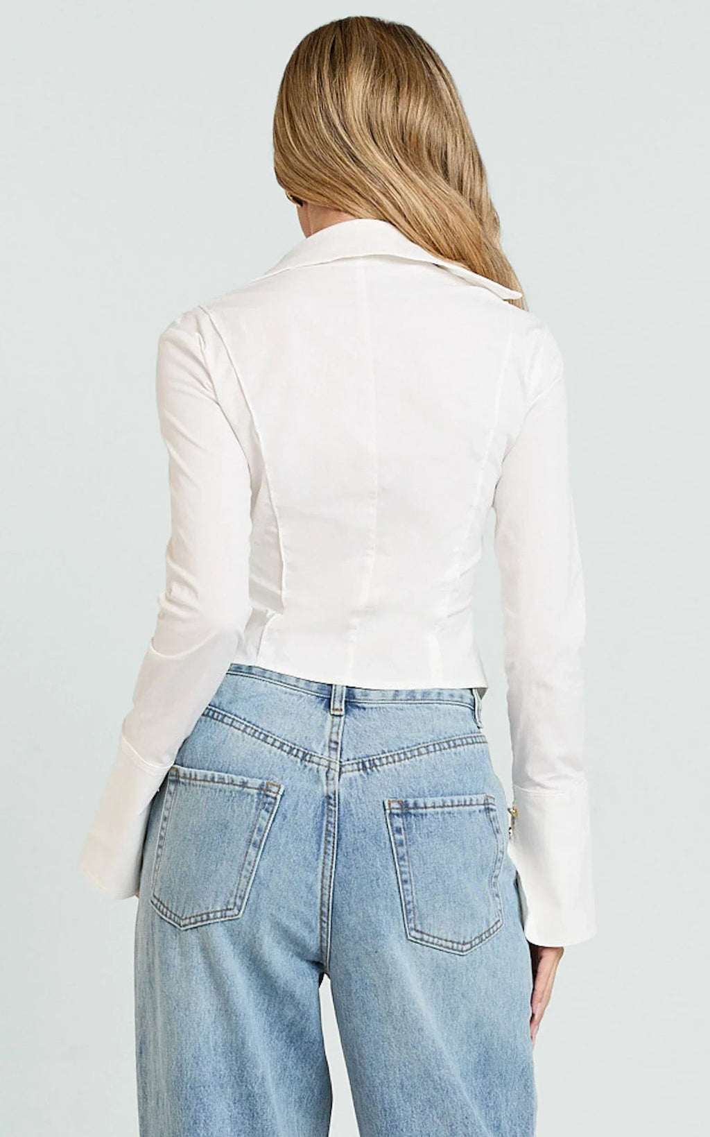 Olinka Top - V Neck Fitted Button Front Shirt in White