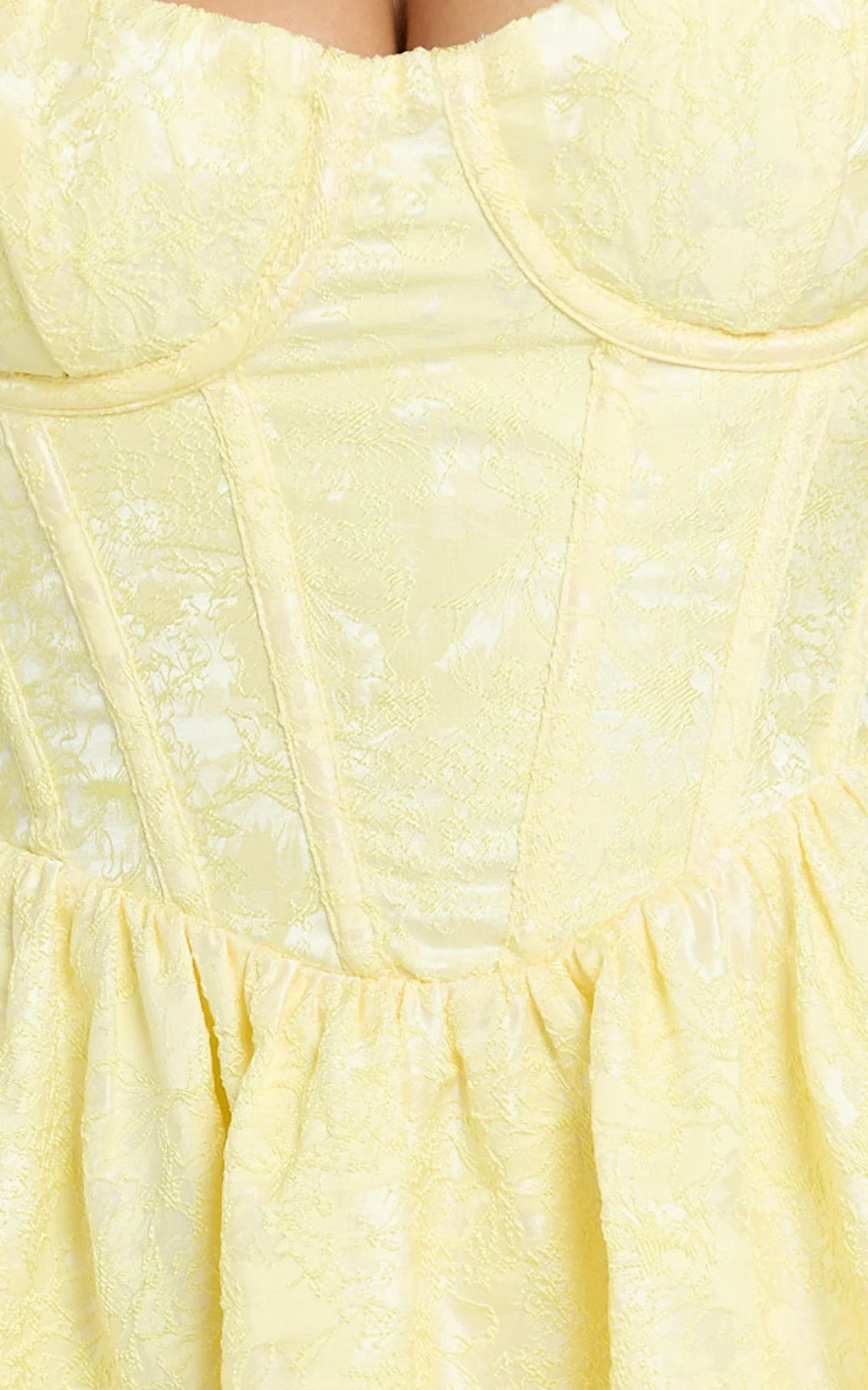 Eden Mini Dress - Jacquard Sweetheart Neck Lace Up Fit And Flare Dress in Yellow
