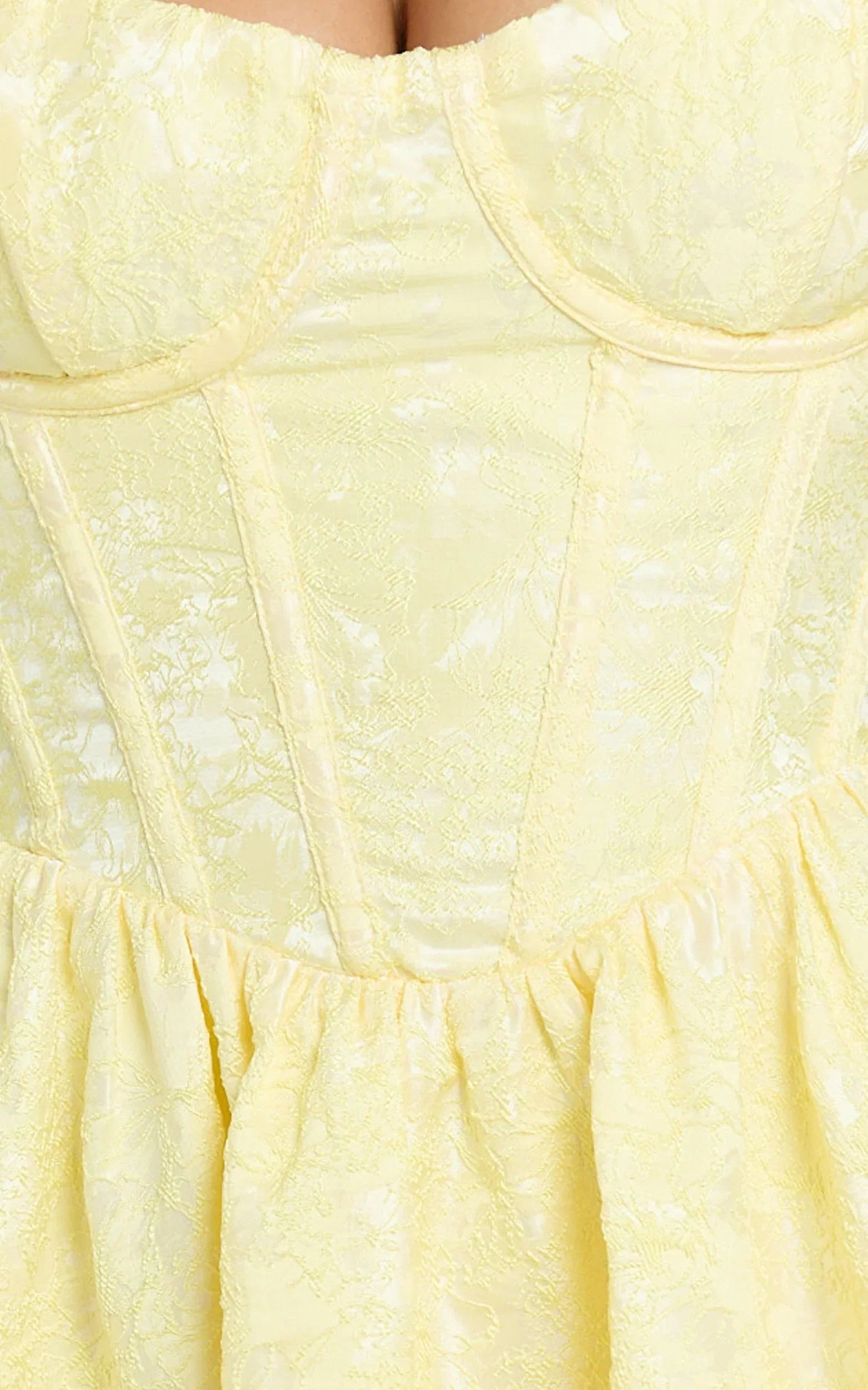 Eden Mini Dress - Jacquard Sweetheart Neck Lace Up Fit And Flare Dress in Yellow