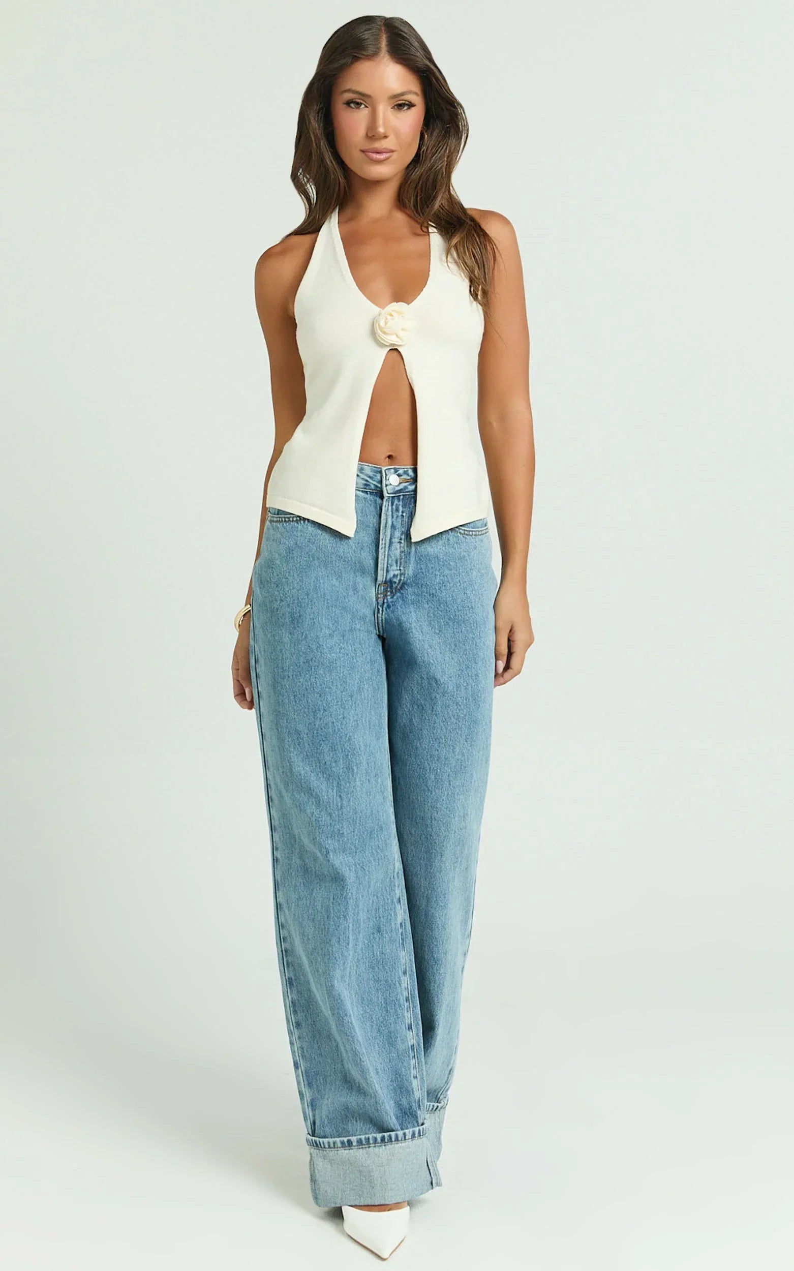 Arwyne Jeans - Mid Rise Baggy Deep Turnup Recycled Denim Jeans in Light Blue Wash