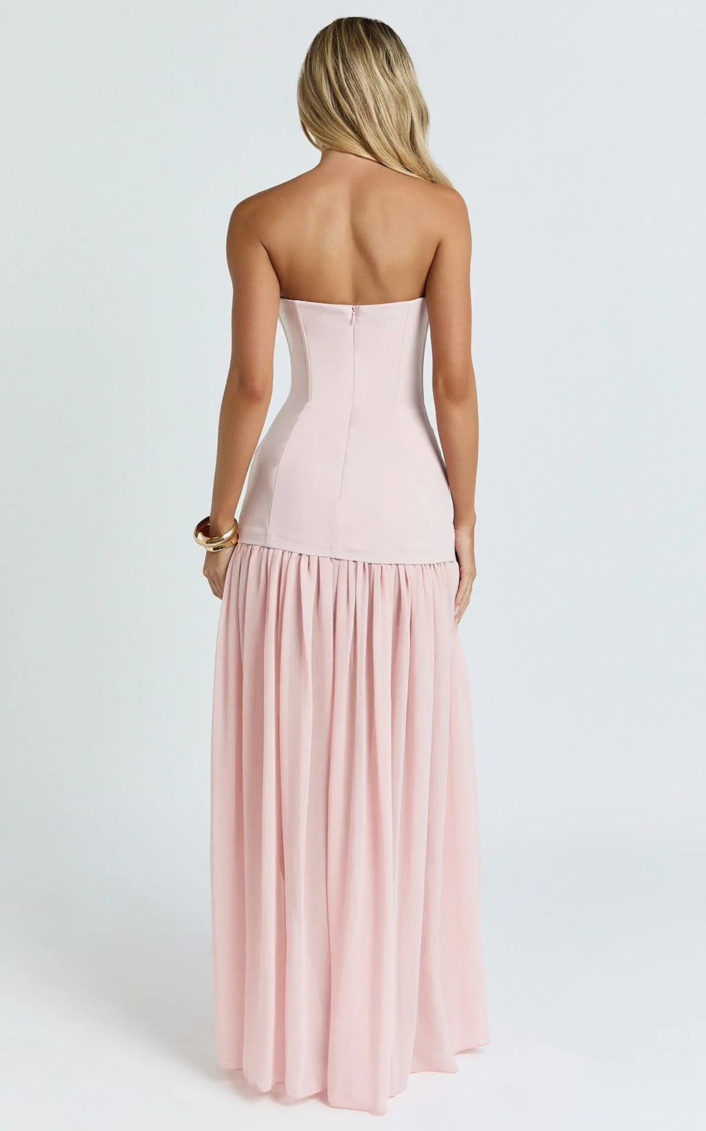 Jocelyn Maxi Dress - Strapless Ruched Fit And Flare Dress in Pink