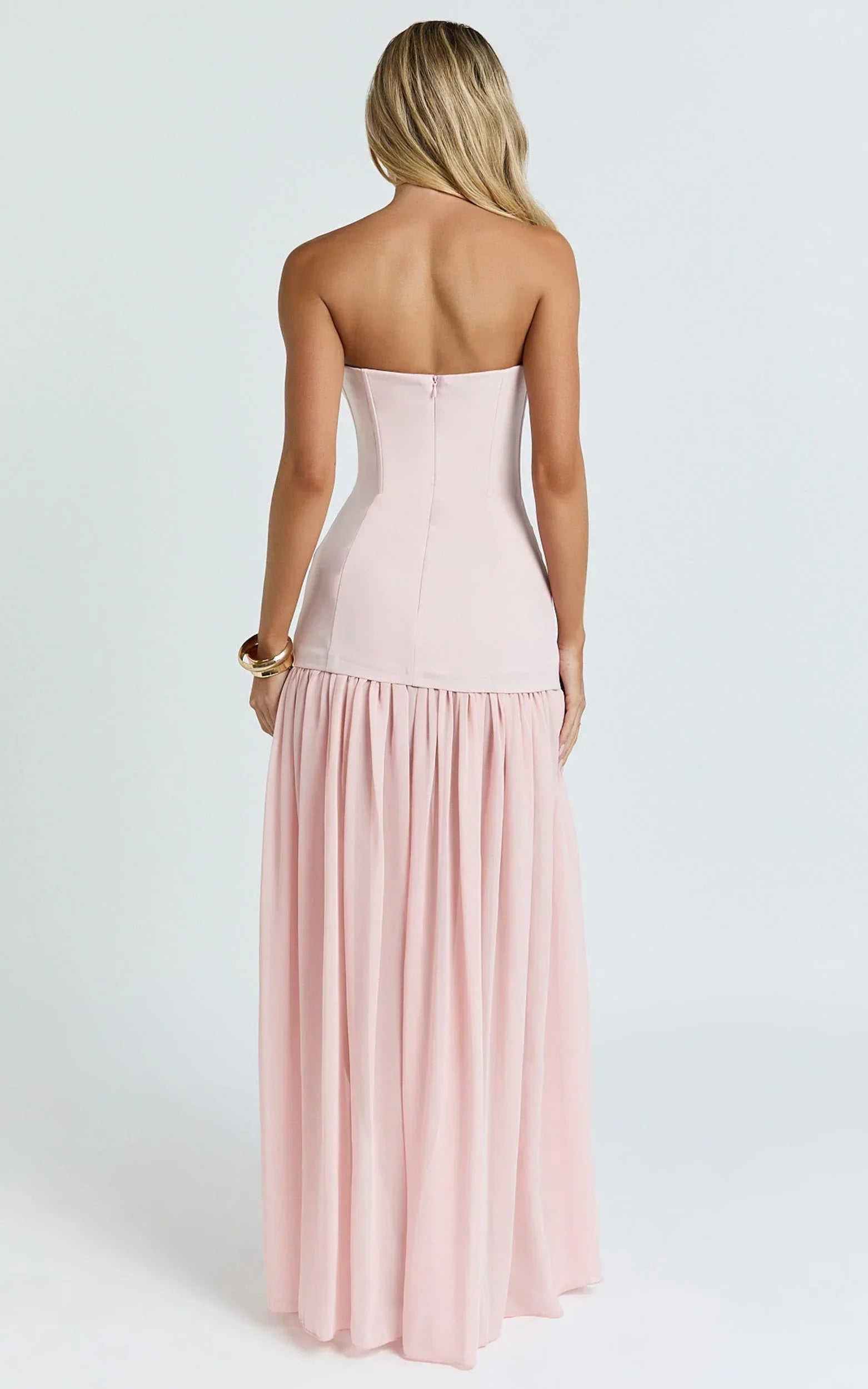 Jocelyn Maxi Dress - Strapless Ruched Fit And Flare Dress in Pink