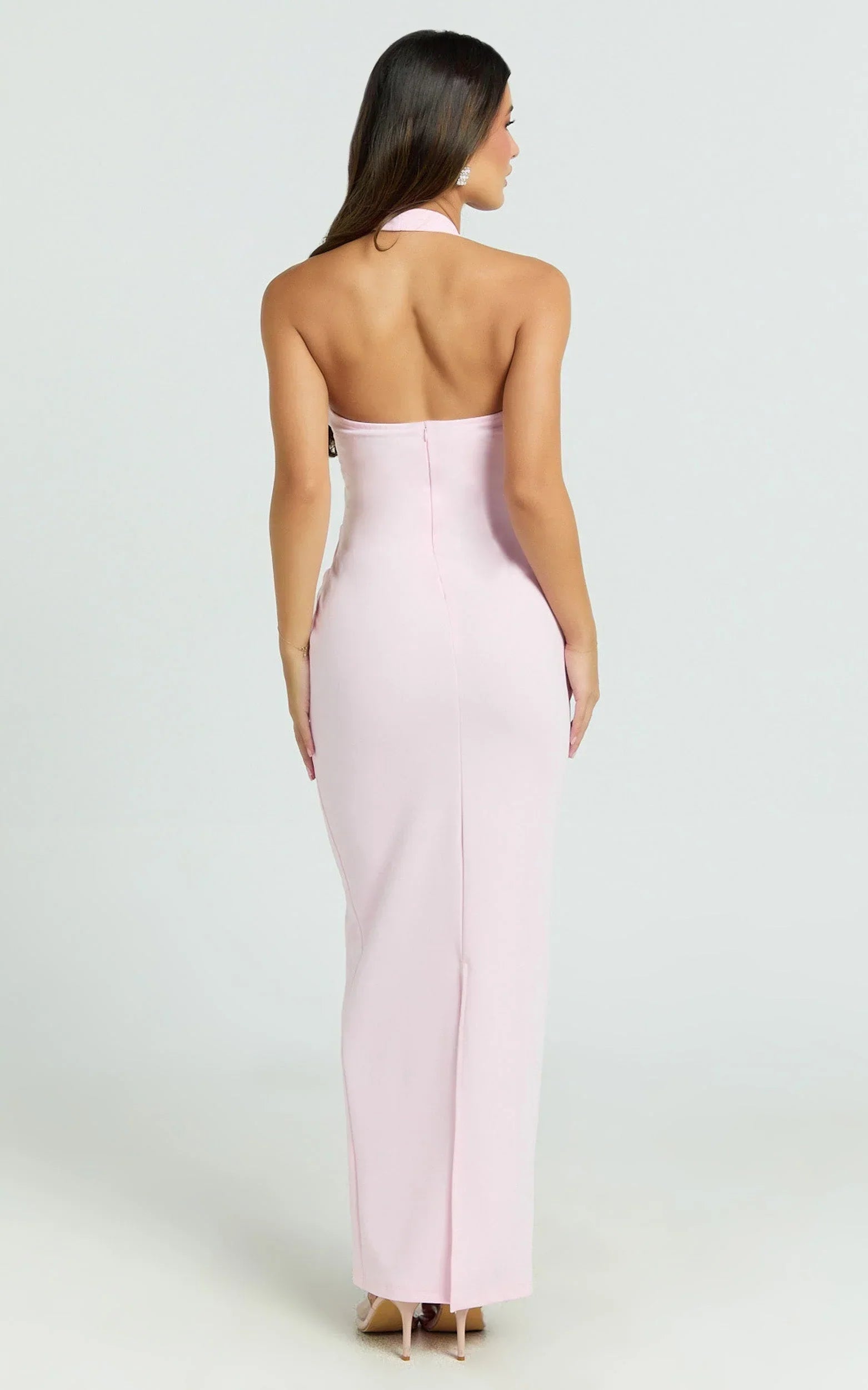 Norma Maxi Dress - Halter Neck Sleeveless Dress in Soft Pink