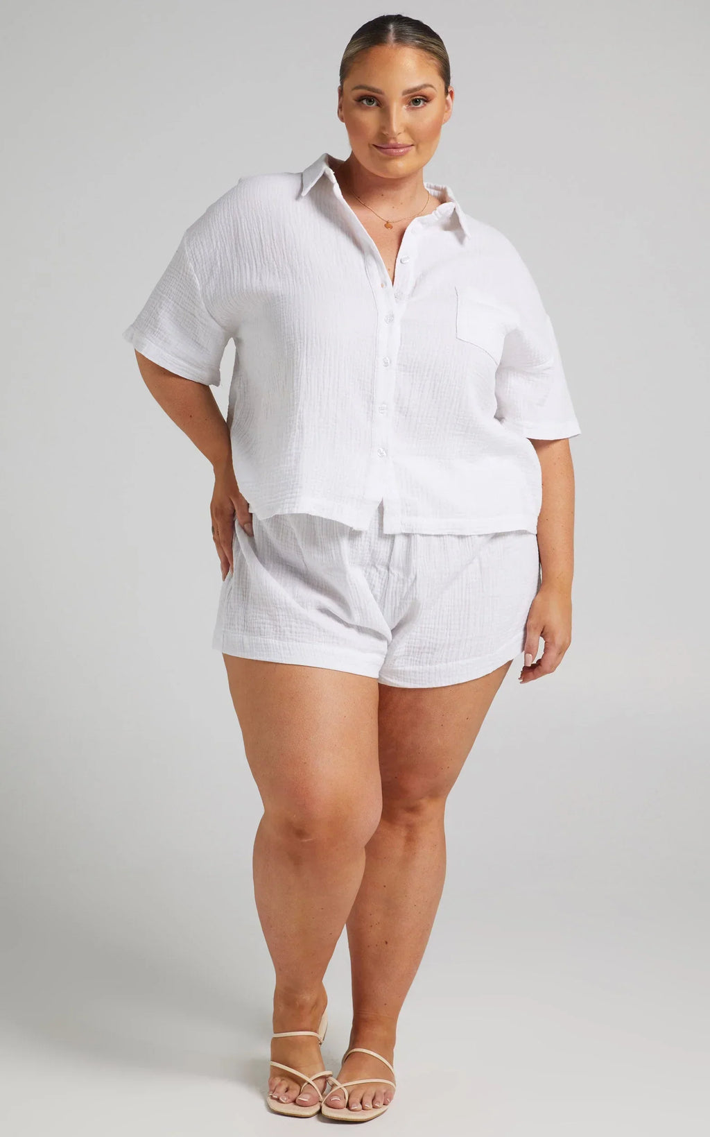 Donita Shorts - Elastic Waist Shorts in White