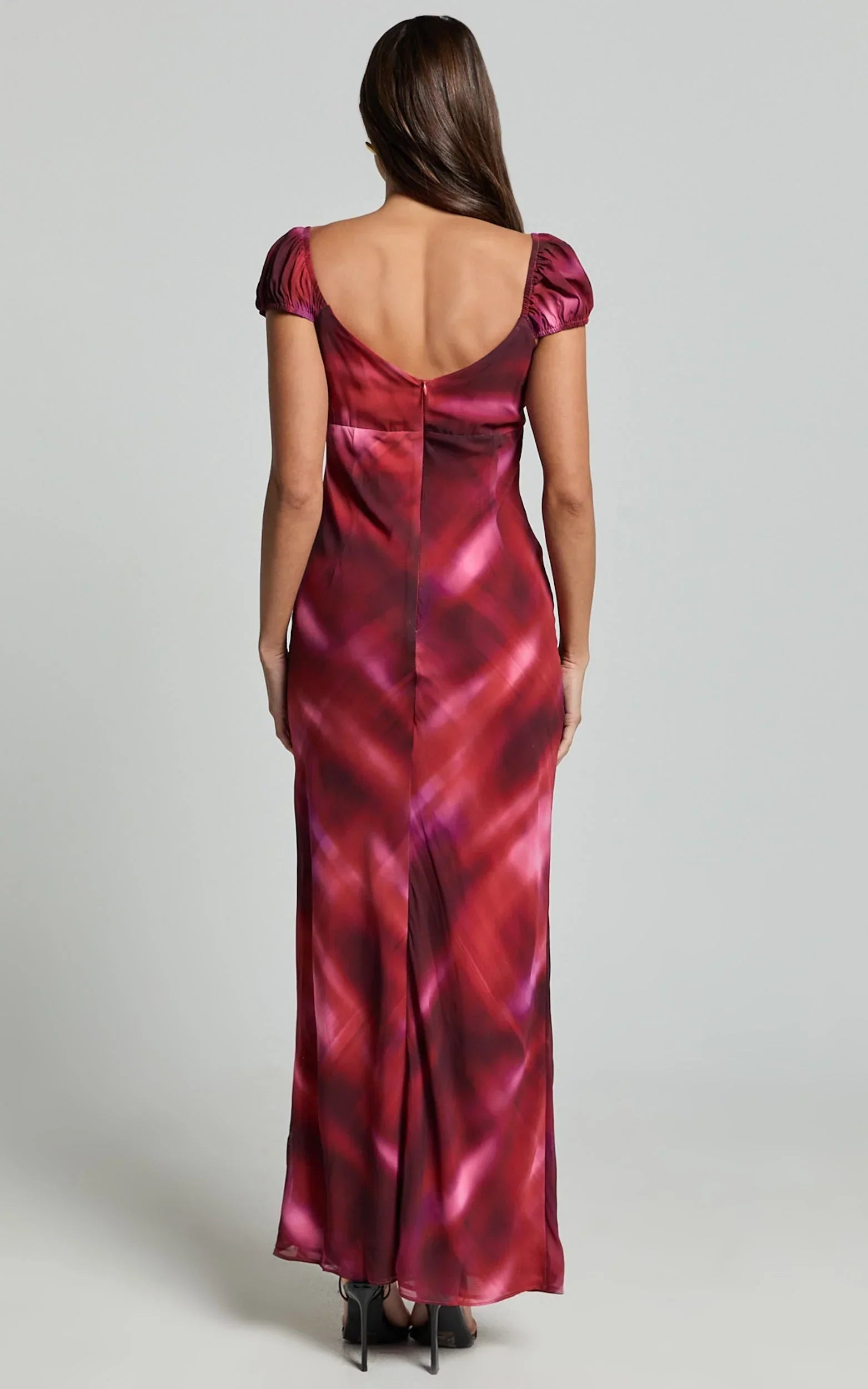 Avril Midi Dress - Recycled Puff Sleeve Empire Slip Dress in Tequila Sunset Print