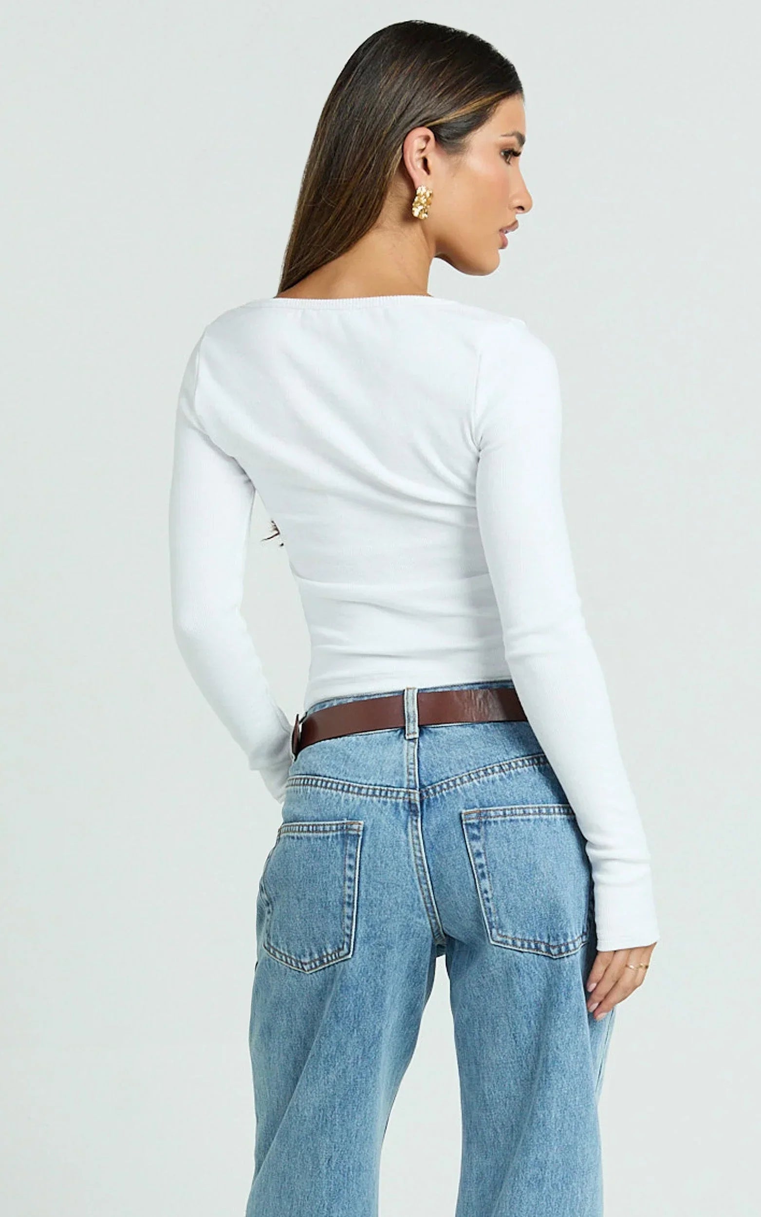 Acacia Top - Asymmetric Button Down Rib Top in White