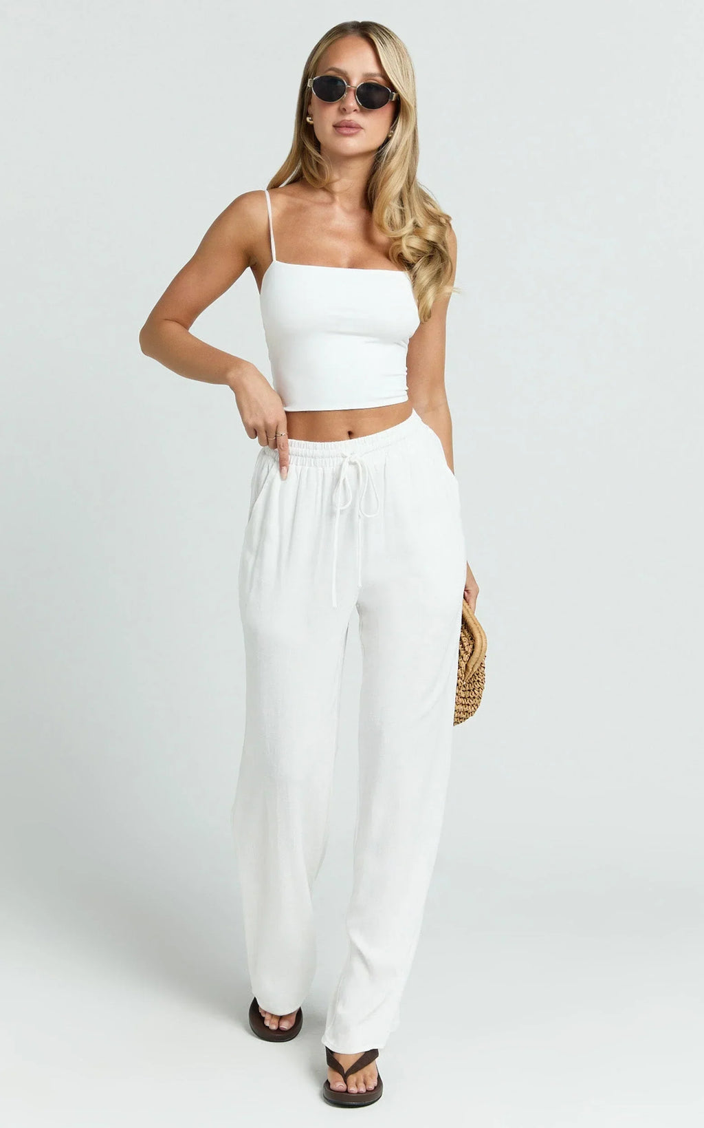 Kala Pants - Mid Waisted Relaxed Elastic Waist Pants in White