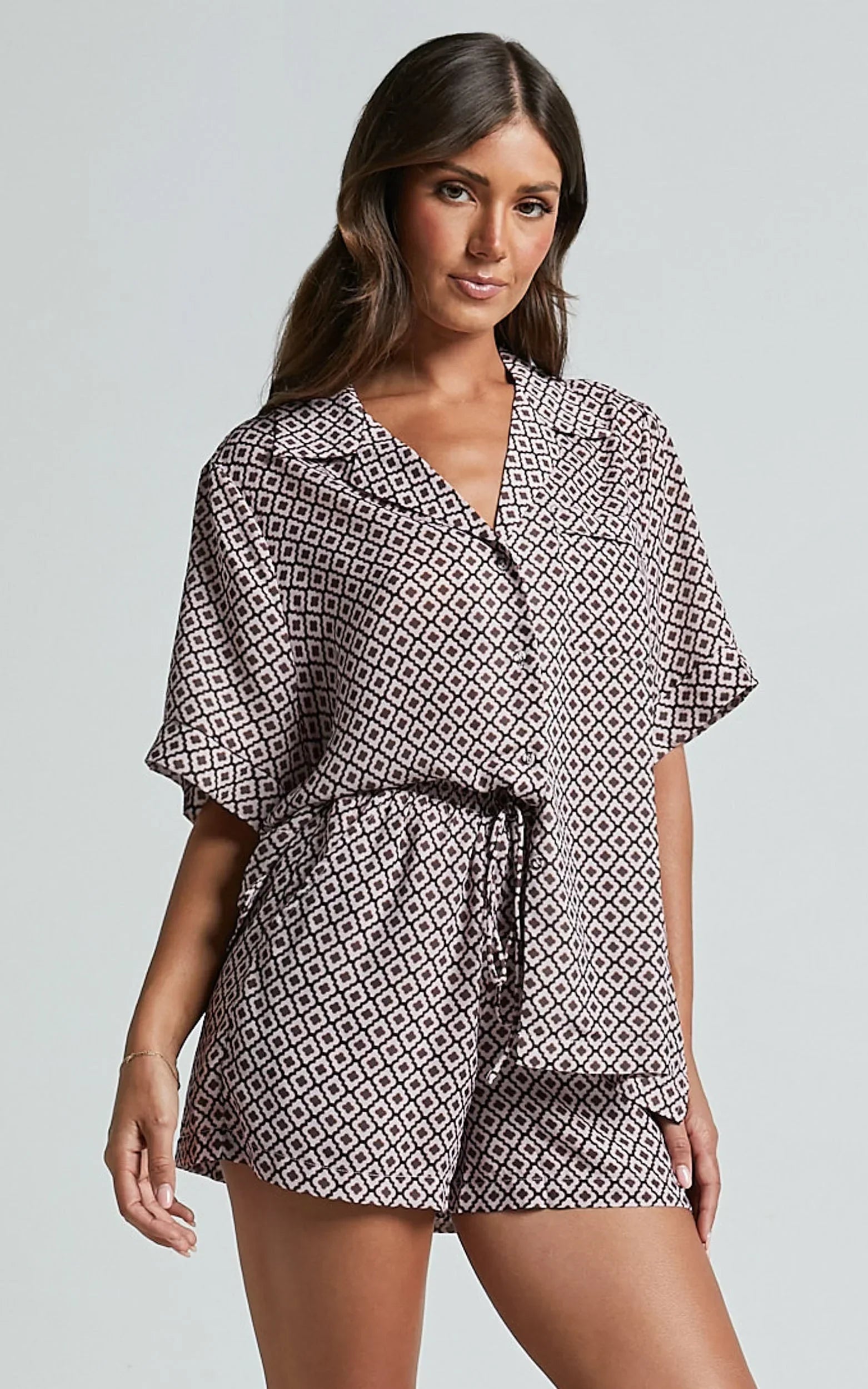Brunita Shorts - High Waisted Tie Shorts in Moroccan Geo print