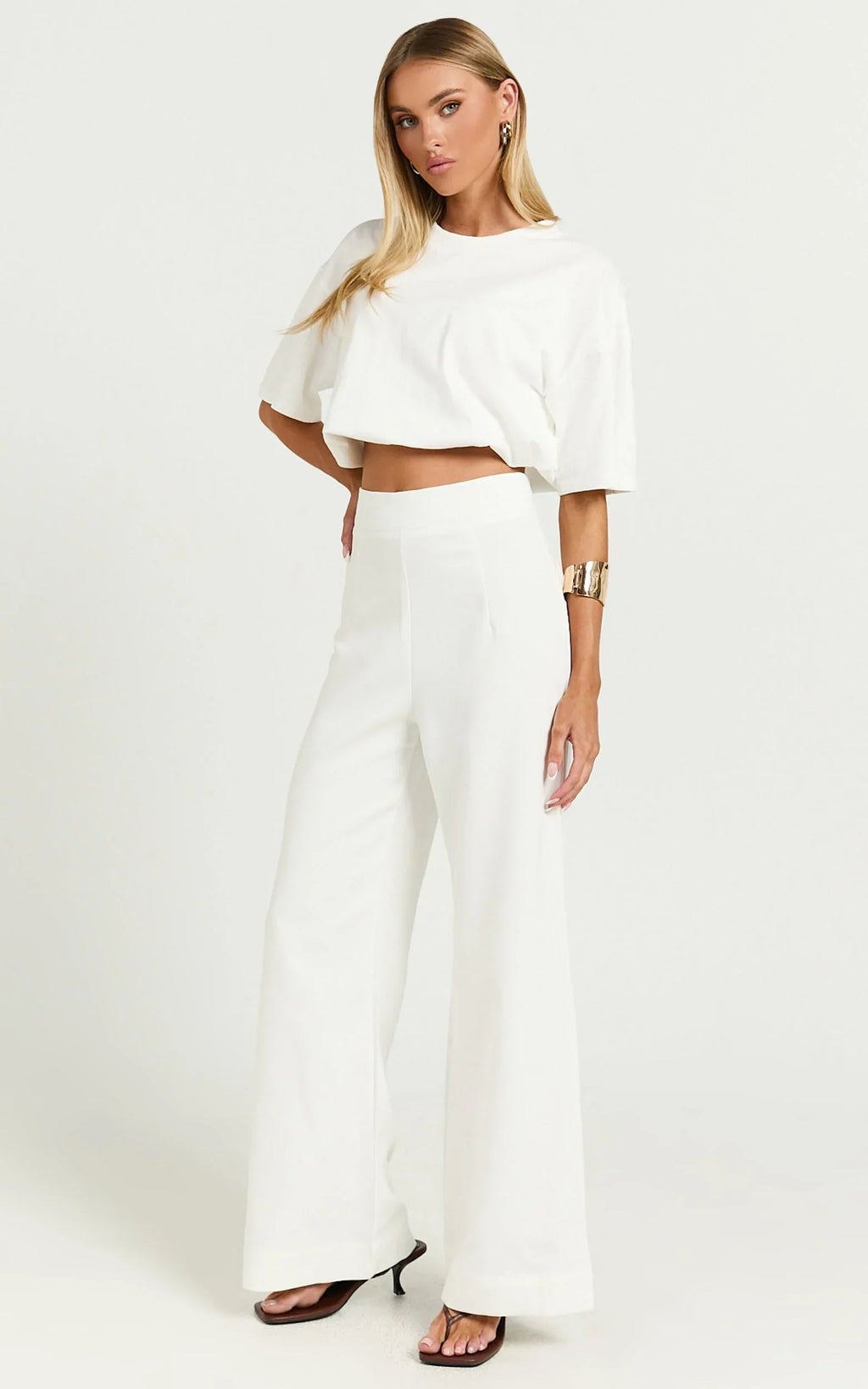 Aileen Pant - High Waisted Tailored Wide Leg Pant in White