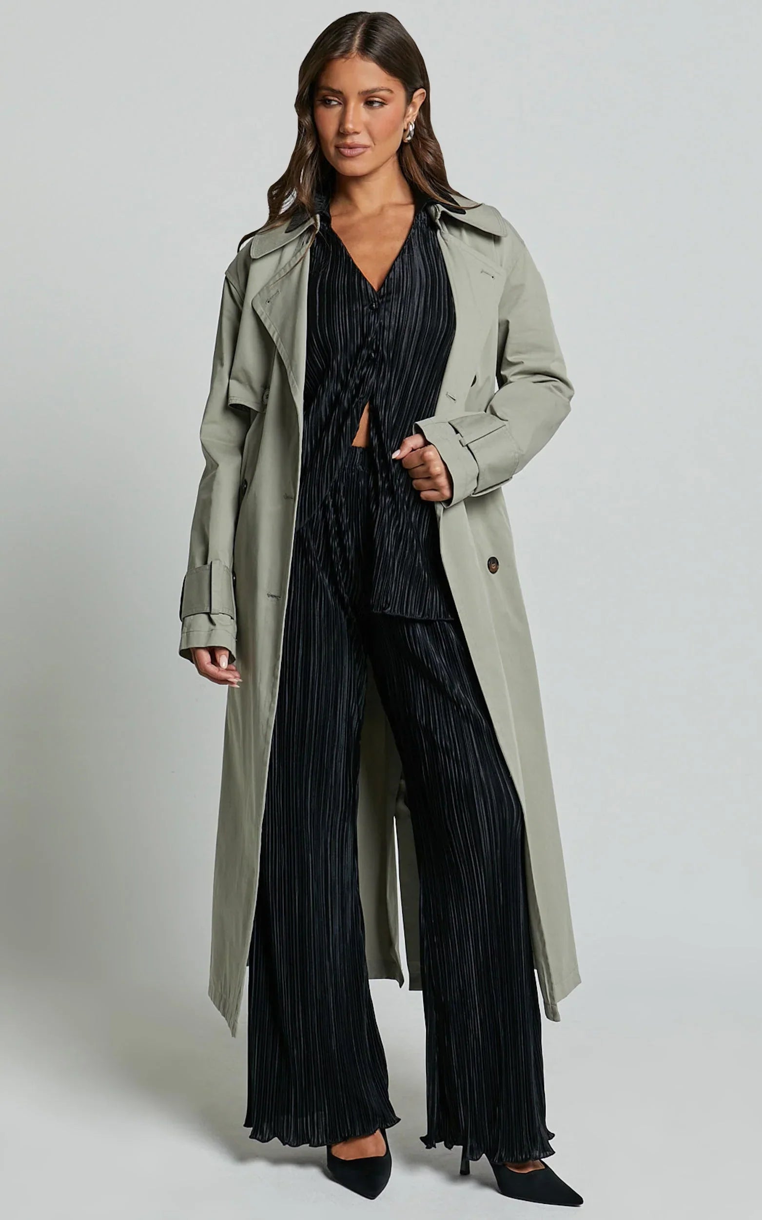 Beca Pants - High Waisted Plisse Flared Pants in Black