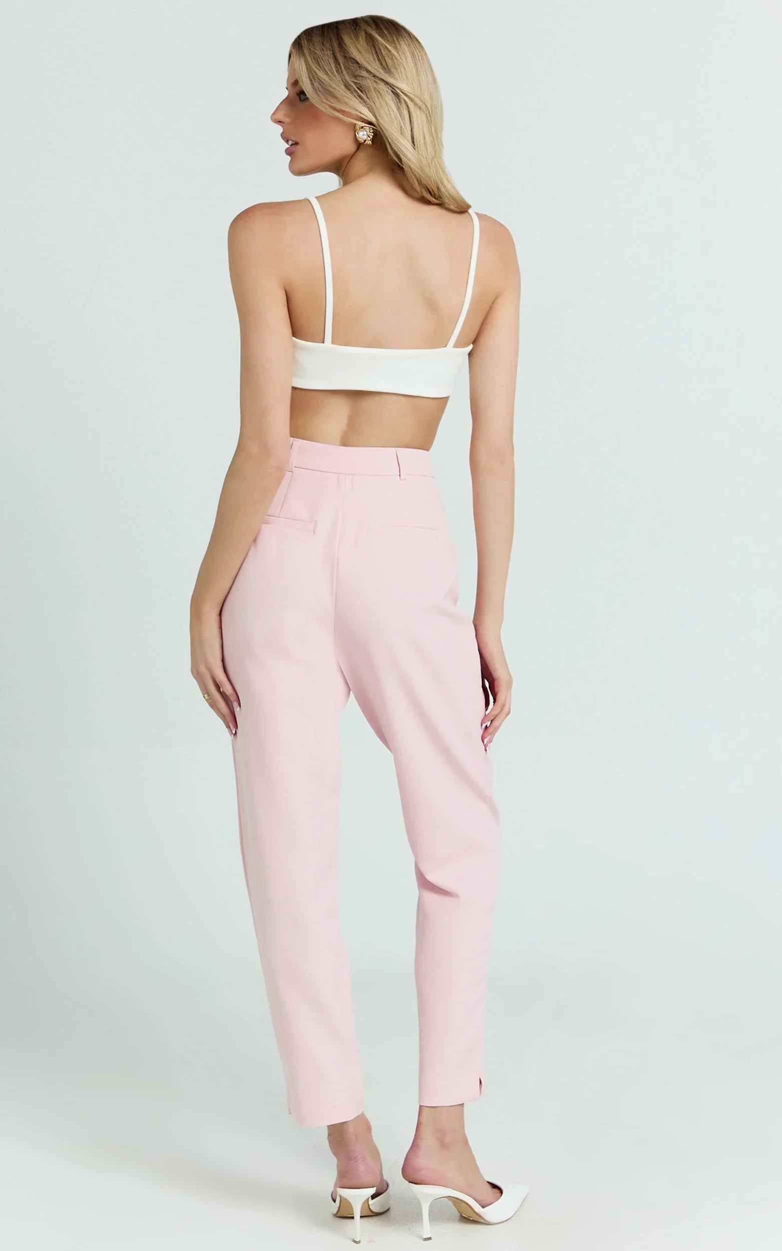 Hermie Pants - High Waisted Cropped Tailored Pants in Pale Pink