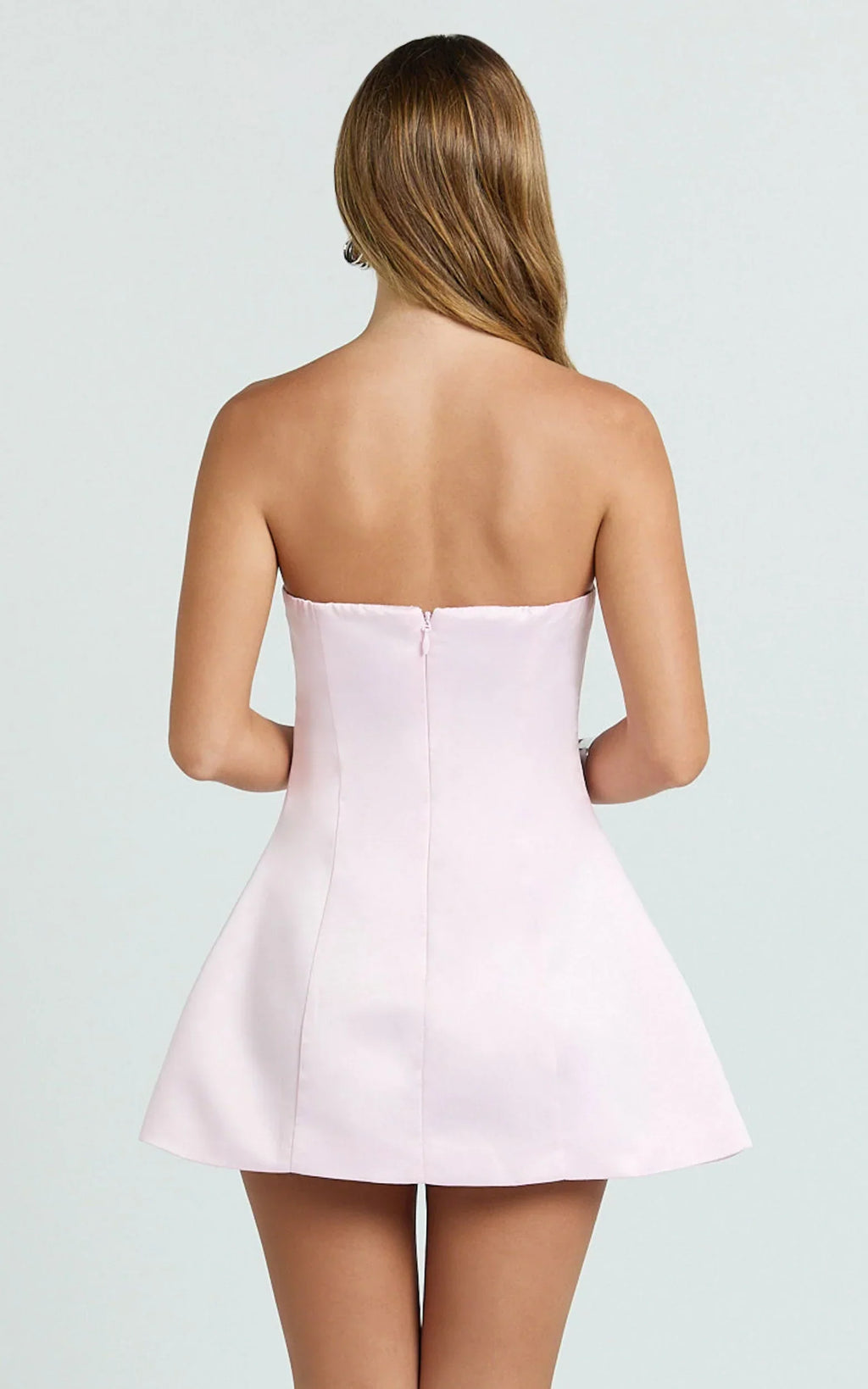 Alina Mini Dress - Strapless Diamonte Bow A Line Dress in Pink