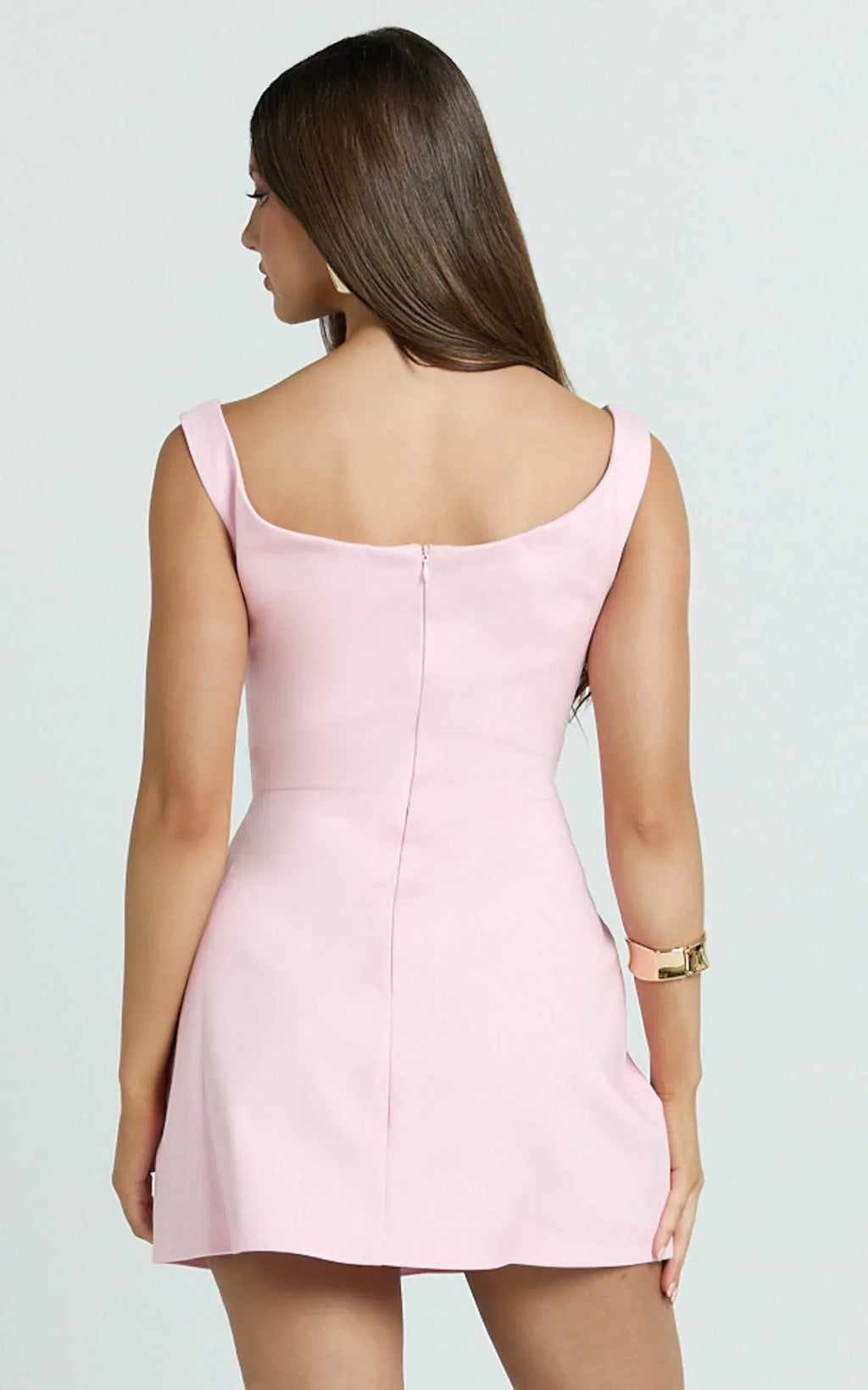 Pietra Mini Dress - Off Shoulder Gathered Bodycon Dress in Pale Pink