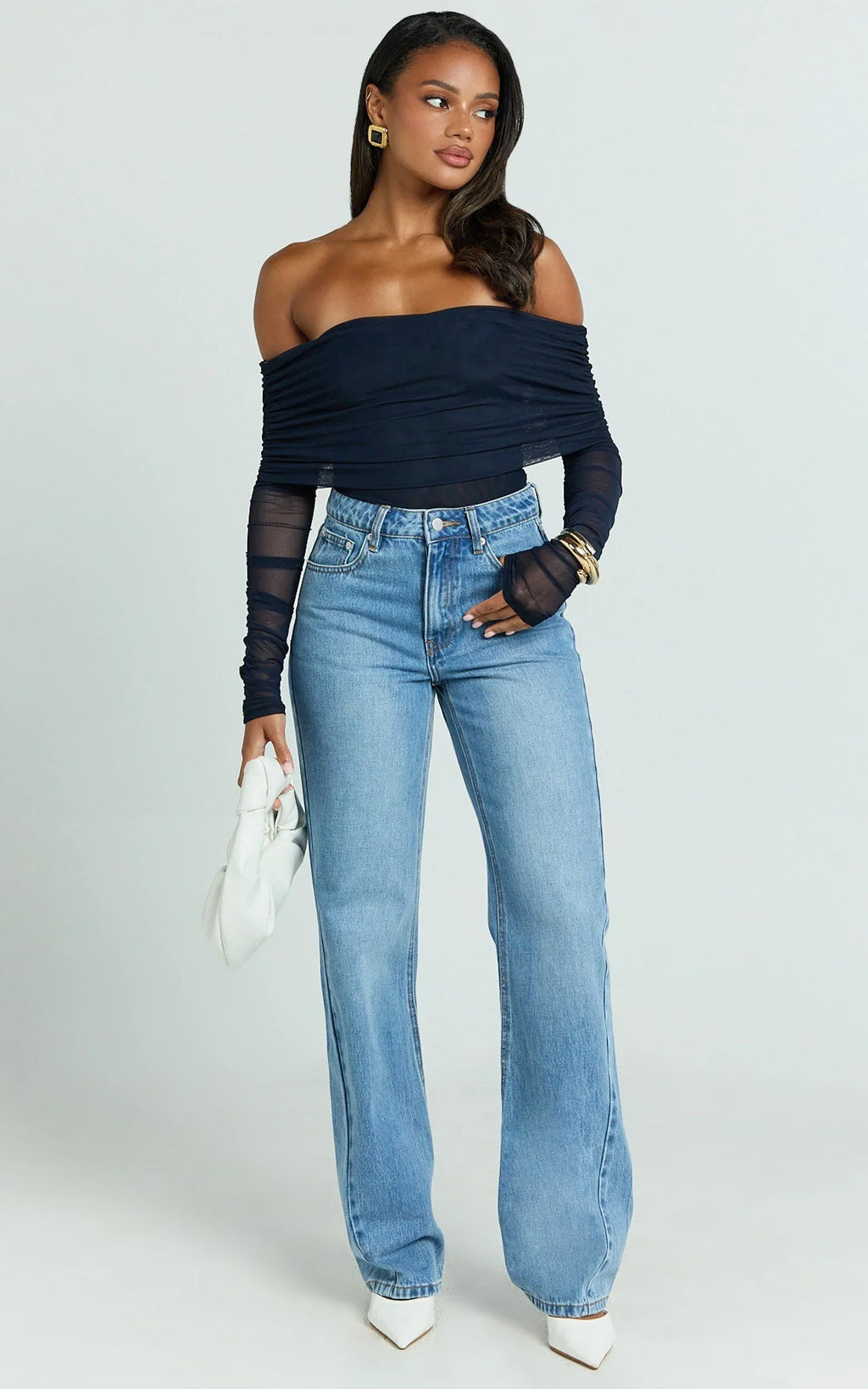 Abbie Jeans - Mid Rise Straight Leg Recycled Denim Jeans in Mid Blue Wash