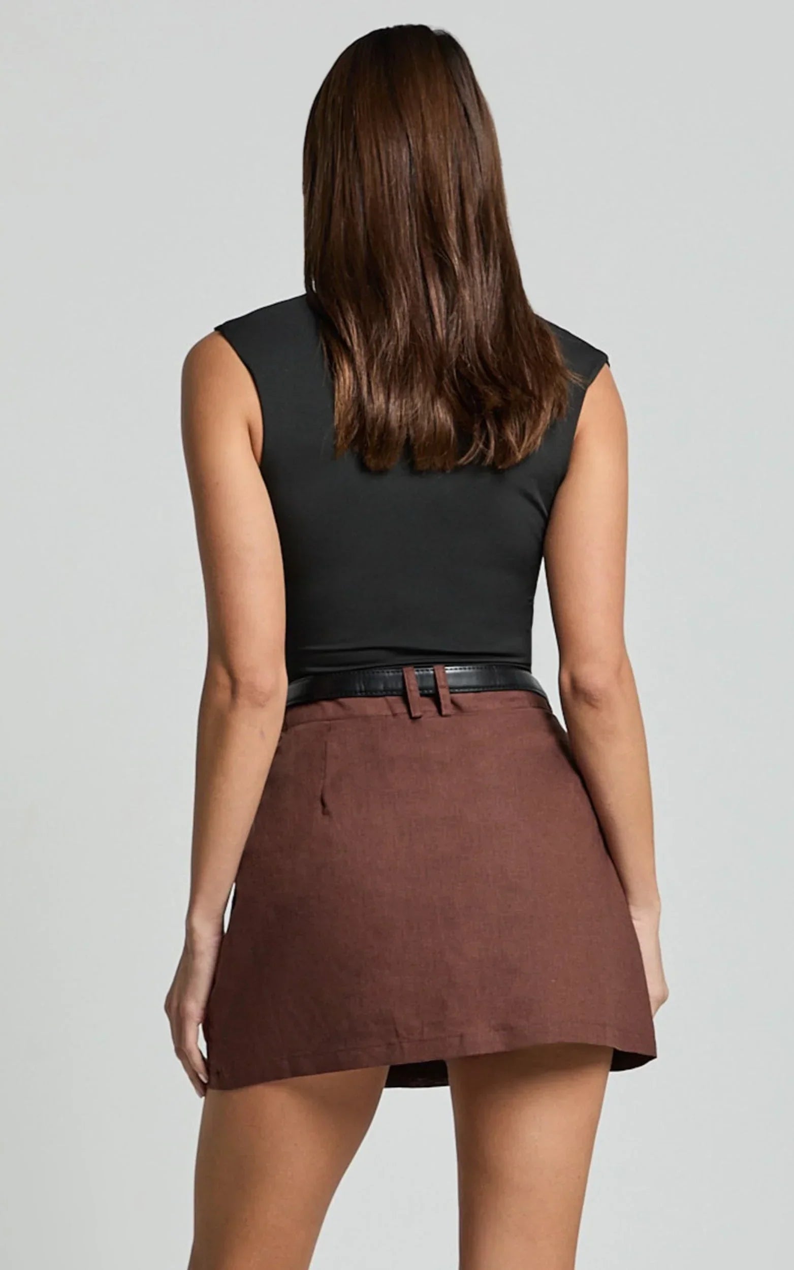 Dream Linen Blend Skort - High Waisted A Line Skort in Brown