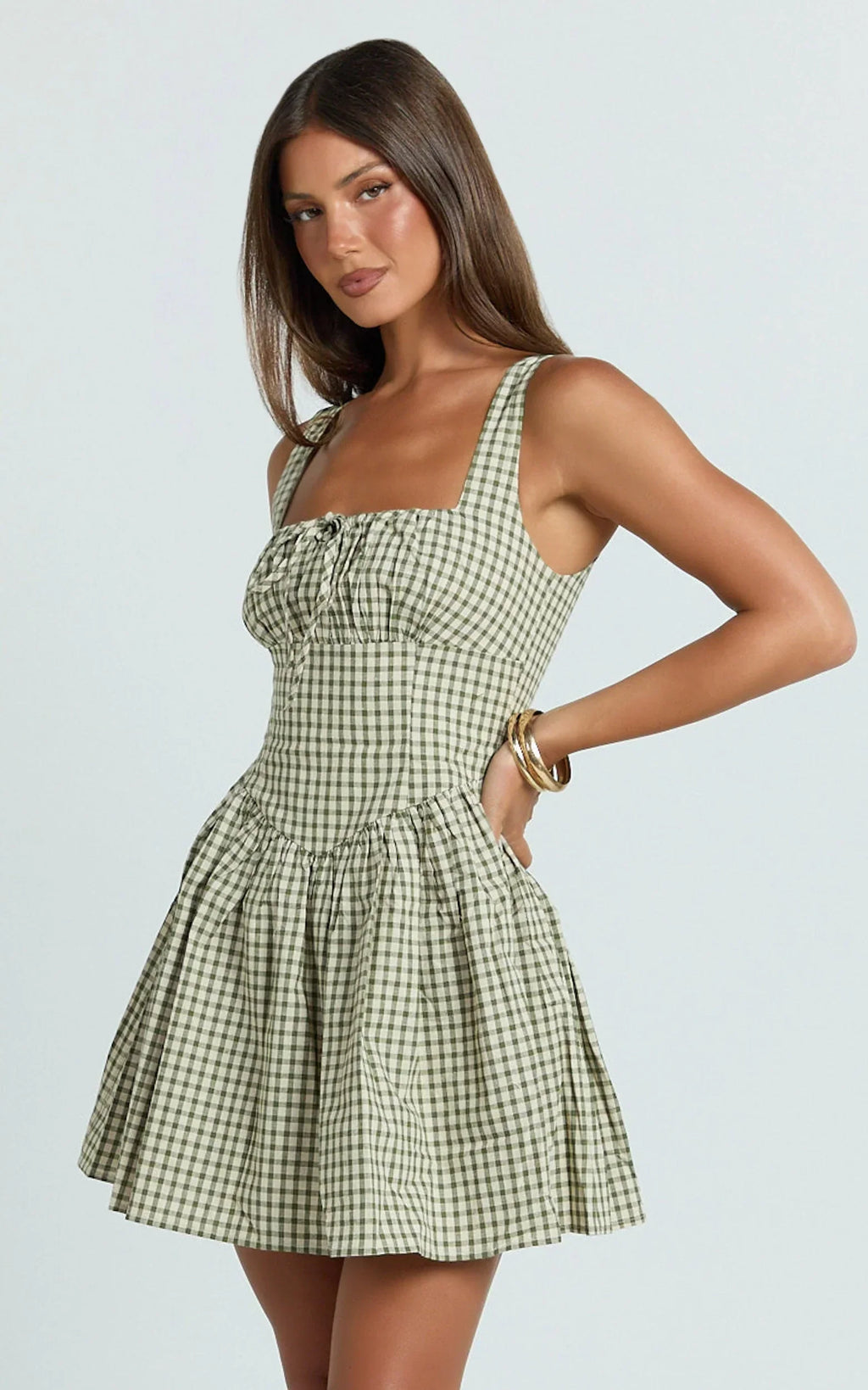 Albee Mini Dress - Smocked Back Dress in Olive