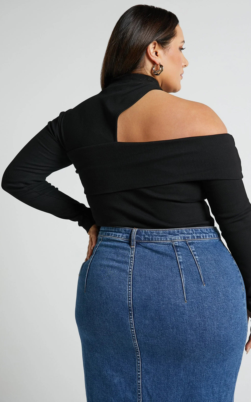 Kiefer Top - Asymmetric Long Sleeve Cutout Top in Black