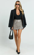 Lexie Mini Skirt - Mid Waisted Sequin Leopard Skirt in Leopard Print