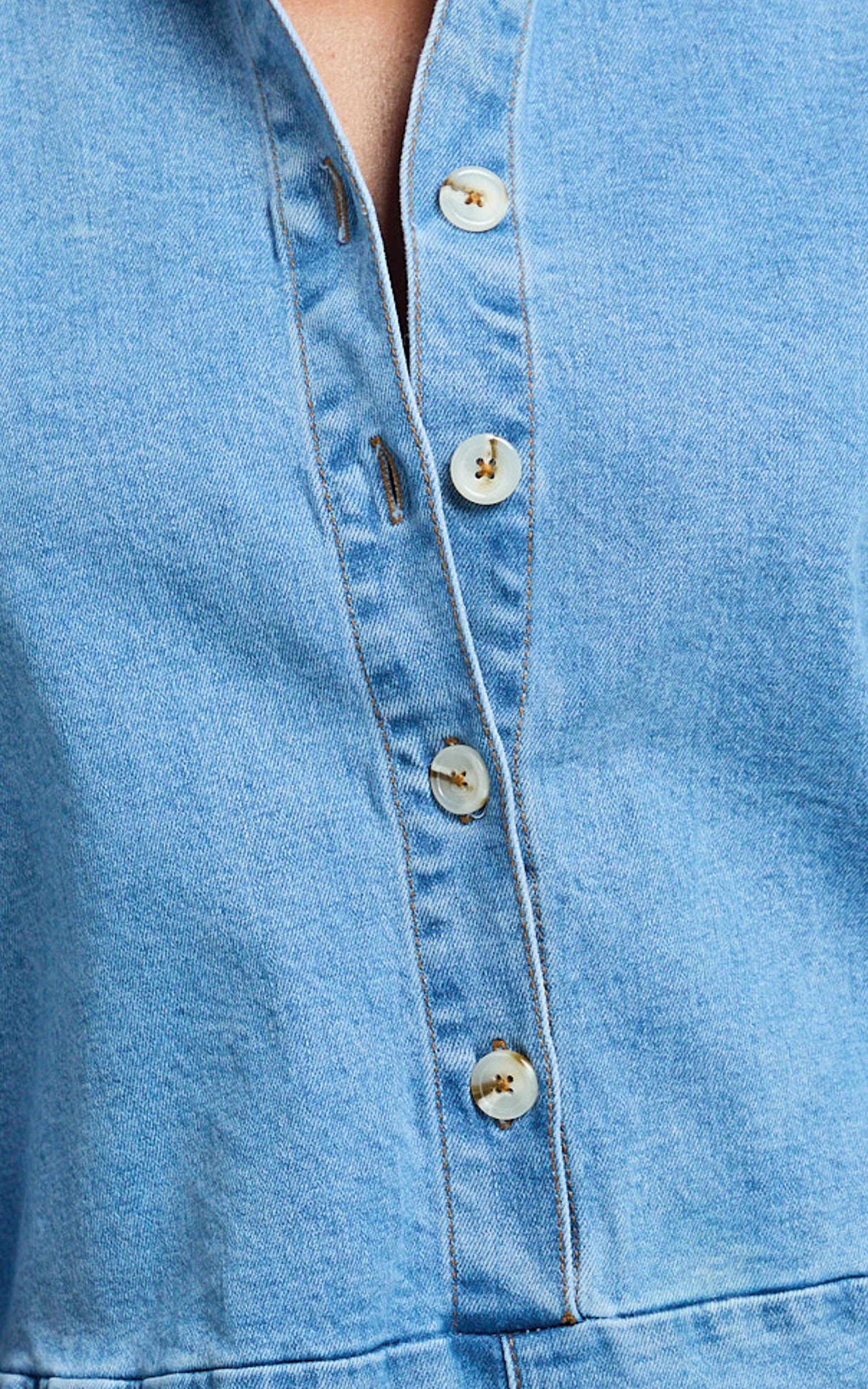 Adelina Playsuit - Relaxed Button Down Short Sleeve Denim Playsuit in Light Blue Wash