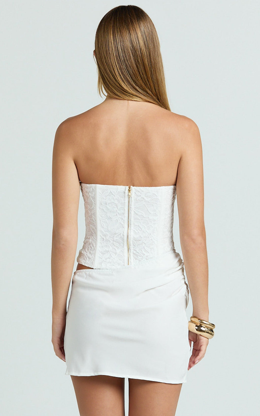 Adina Mini Dress - Strapless Corset Draped Waist Dress in White