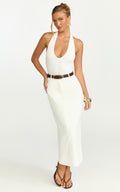 Alanna Midi Skirt - High Waisted Back Split Pencil Skirt in White