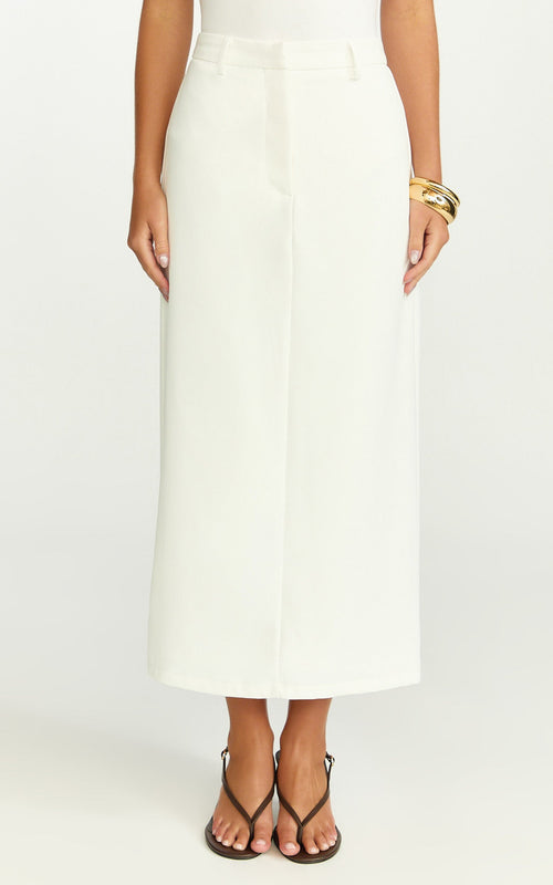 Alanna Midi Skirt - High Waisted Back Split Pencil Skirt in White
