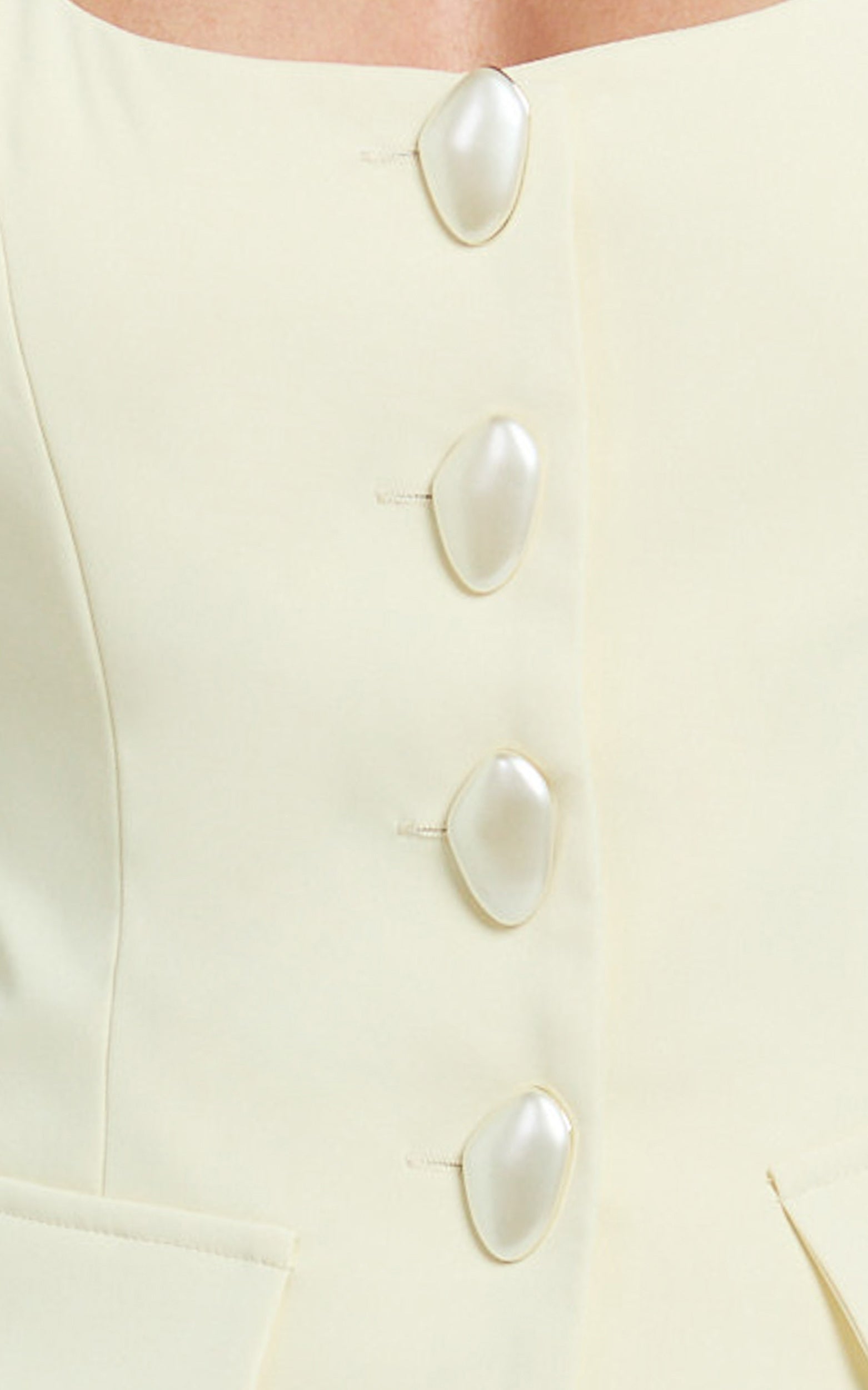 Allora Two Piece Top and Skirt Set - Tailored Vest Top and A Line Mini Skirt Set with Pearl Buttons in Lemon